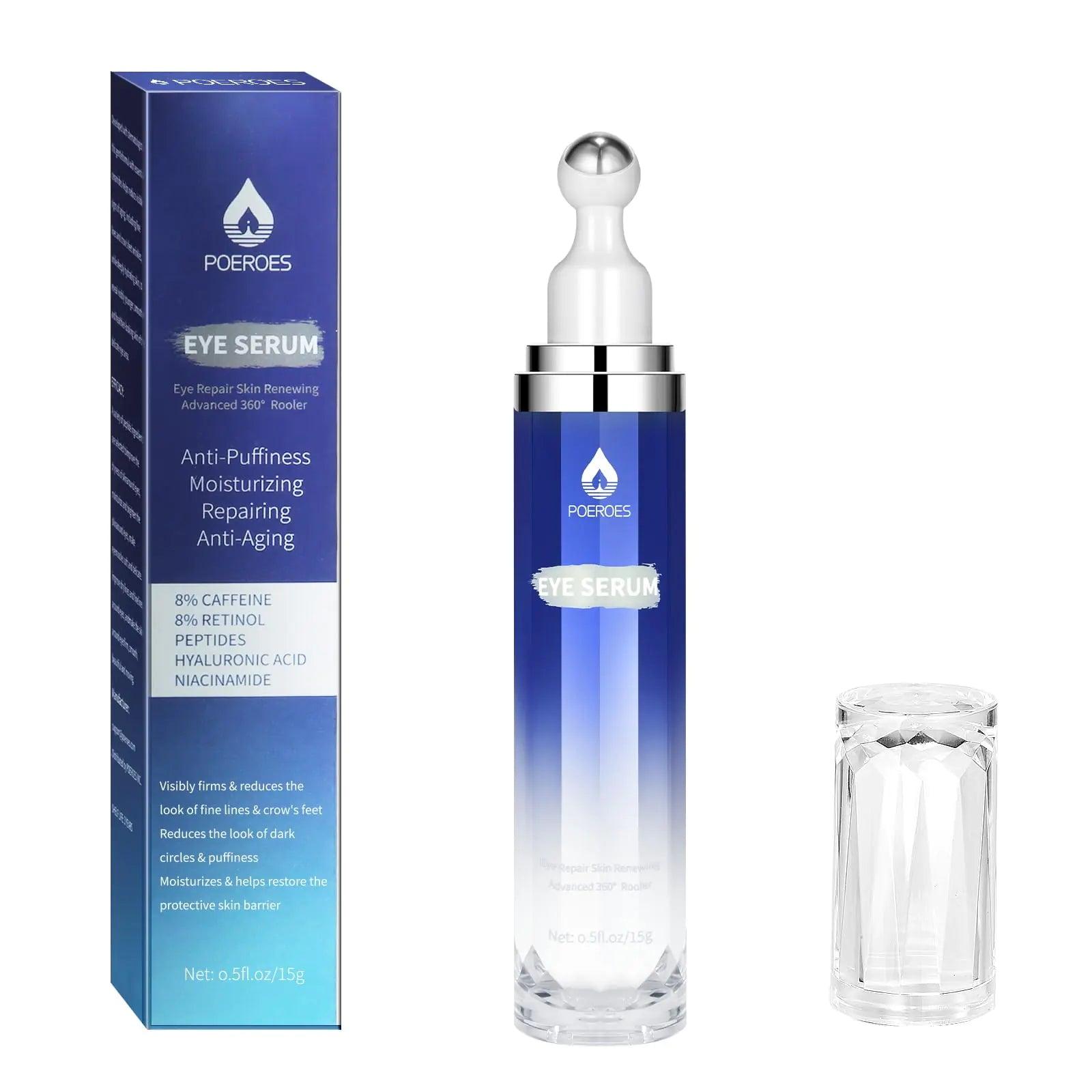 Eye Serum with 8% Caffeine 8% Retinol Hyaluronic Acid Niacinamide peptides for Puffy Eye Bags Fine Lines Dark Circles Wrinkles, Under Eye Cream with 360° Eye Roller Massage Ball, 0.5 fl. oz blue - Evallys.com # #