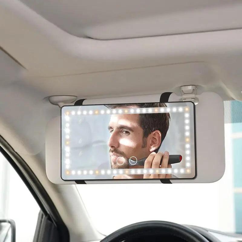 Car Sun Visor Vanity Mirror, Rechargeable Makeup Mirror with 3 Light Modes & 60 Leds - Dimmable Clip-On Rear View Sun-Shading Cosmetic Mirror, - Evallys.com # #