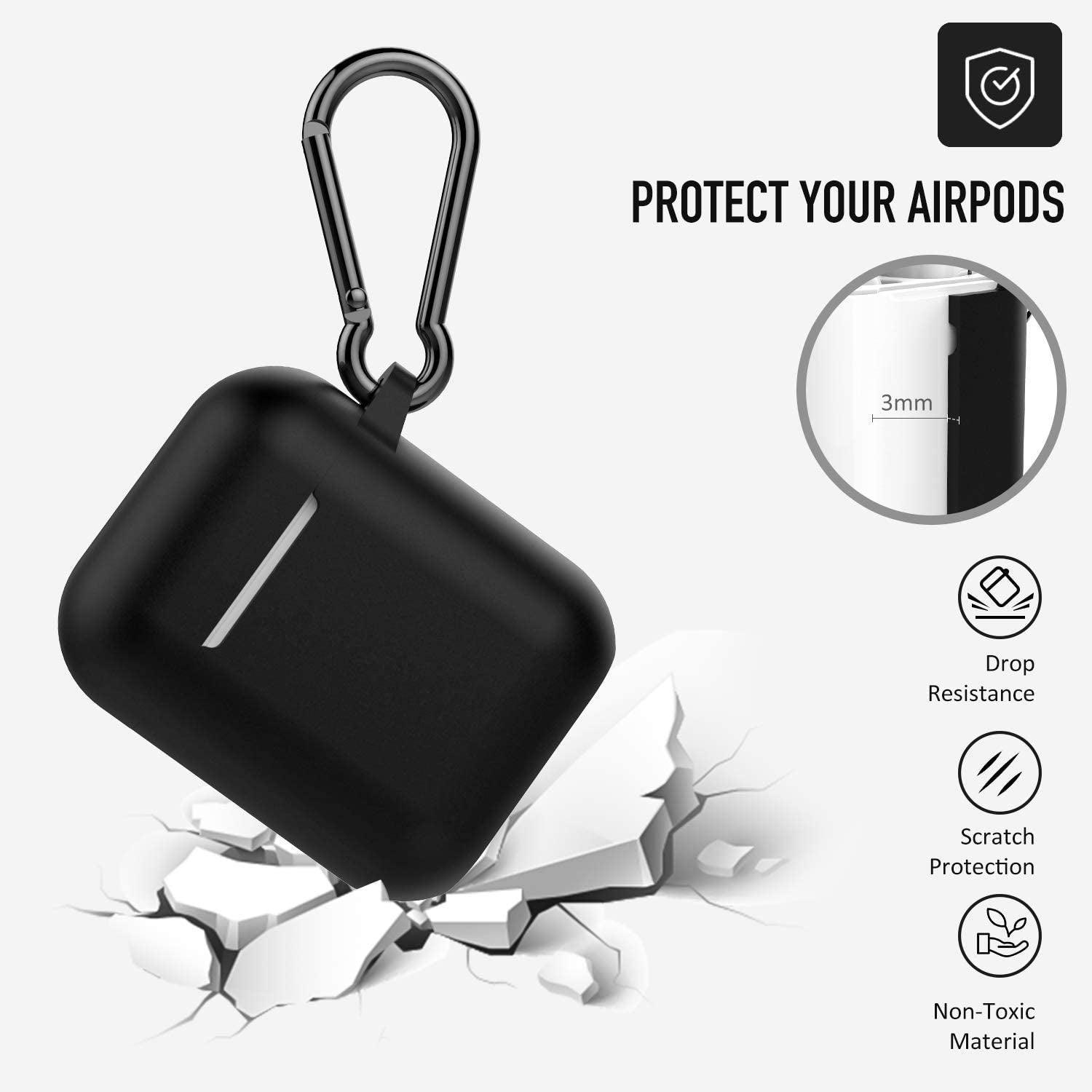 Coffea Protective Silicone Case with Keychain for Apple Airpods 2 (Black) - Evallys.com # #