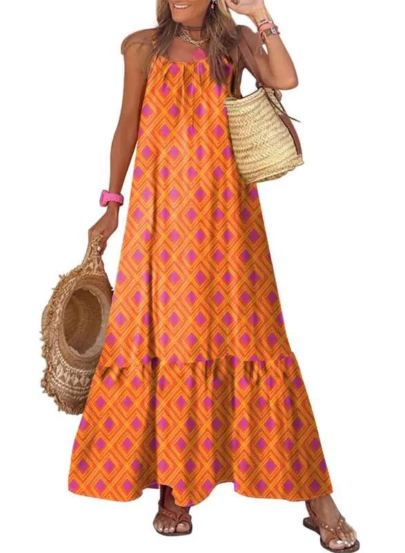 Dokotoo Women Summer Dresses 2024 Spaghetti Strap Scoop Neck Smocked Ruffle Flowy Boho Maxi Dress Small Rose - Evallys.com