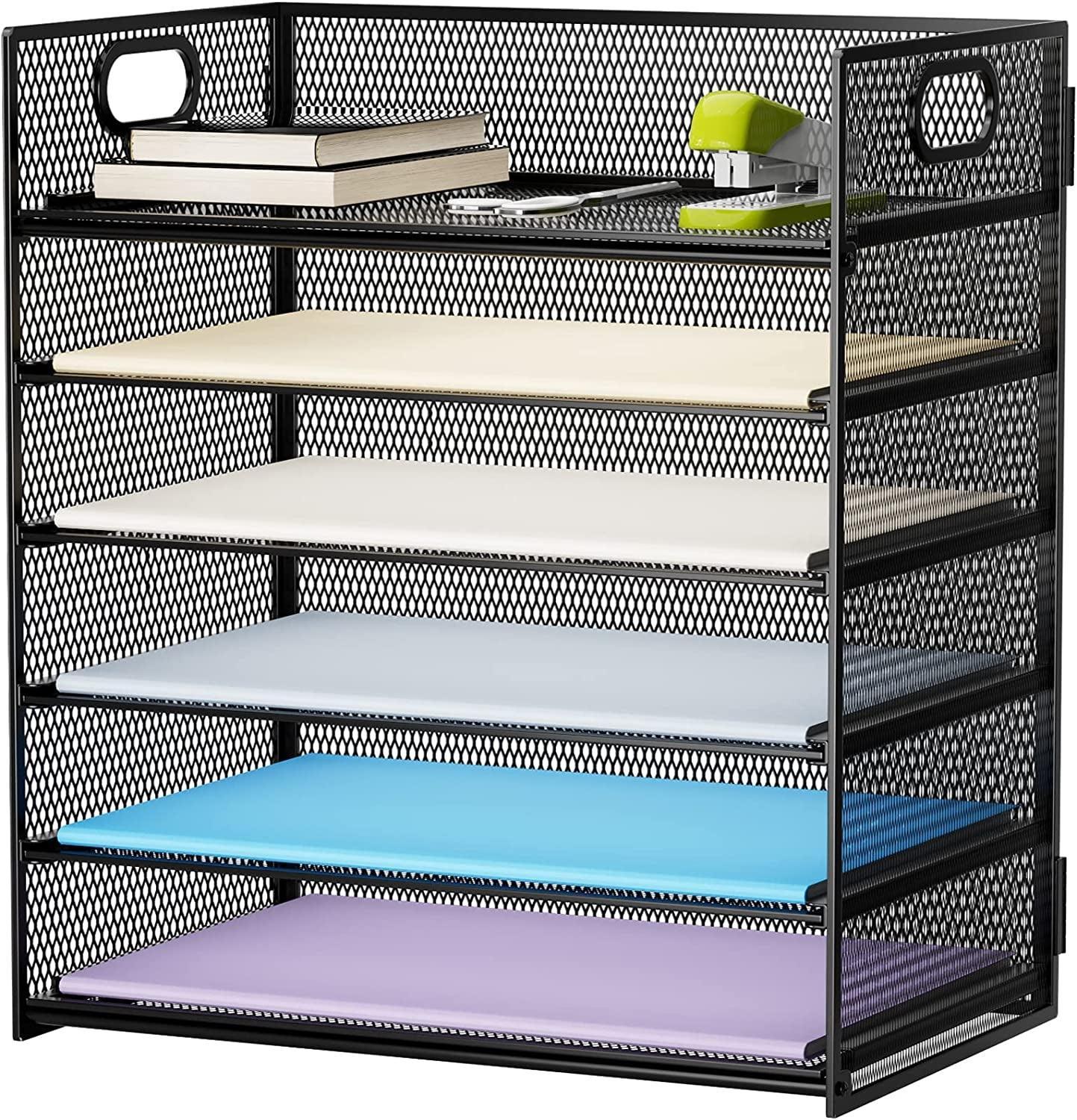 Marbrasse 2 Pack Desk Organizer with Handle, 5 Tier Paper Organizer Letter Tray Organizer, Mesh Desk File Organizer for Office, School and Home - Evallys.com # #