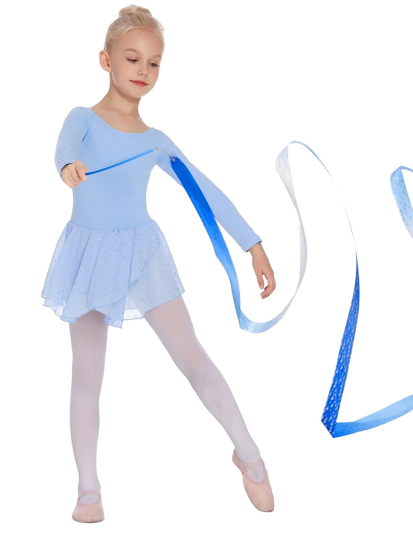 Arshiner Kids Girls Classic Long Sleeve Leotard Dance Ballet Dress Z_blue 4-5T - Evallys.com # #