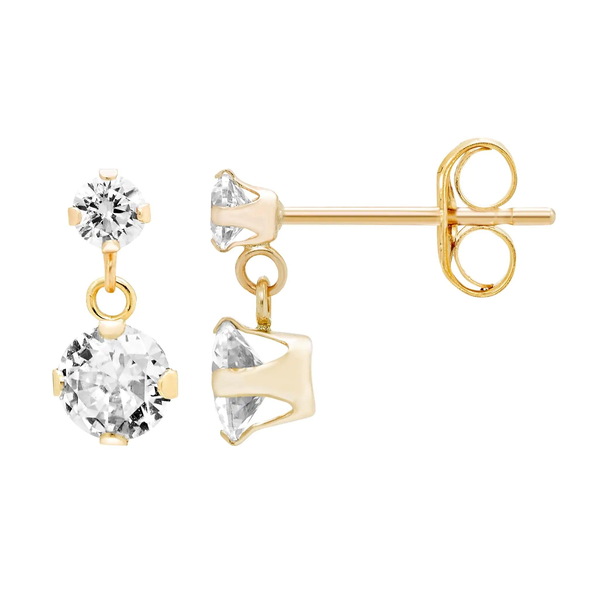 A&M 14k Gold Cubic Zirconia Dangle Earrings - Evallys.com # #