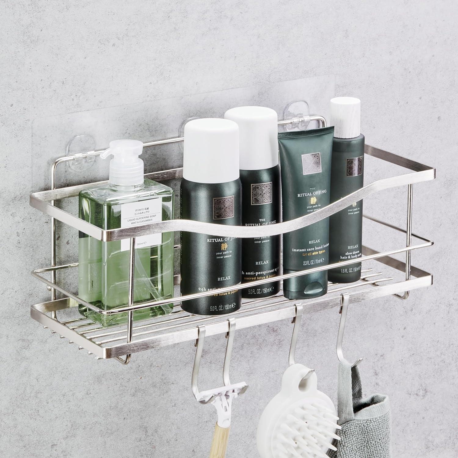 KINCMAX Premium Shower Caddy - Self Adhesive Shower Organizer W/Hooks, Drill-Free Shower Shelves for inside Shower, Rustproof Stainless Steel Shower Rack for Bathroom, Matte Black - Evallys.com # #