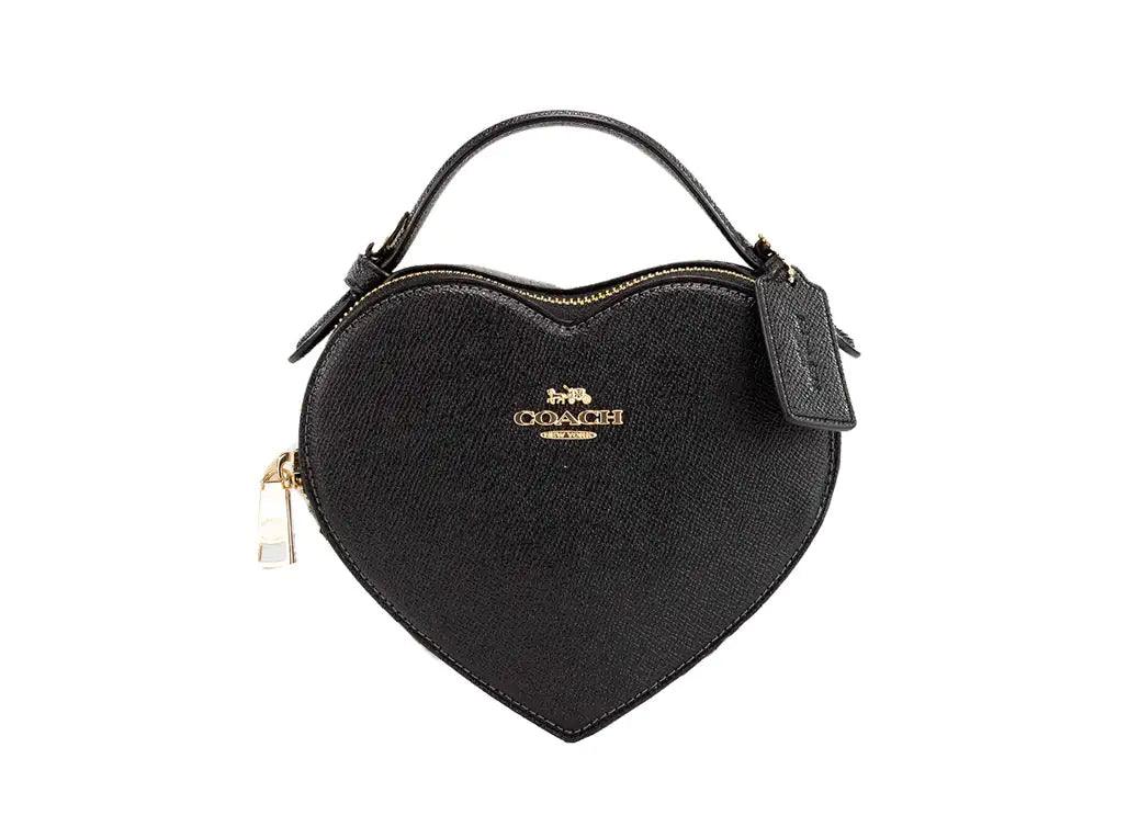 Coach Heart Small Black Crossgrain Leather Crossbody Handbag Purse - Evallys.com # #