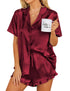 Ekouaer Womens Satin Pajamas Set Button Down 2 Piece Silk Pjs Shorts Set Ruffle Lingerie Notch Collar Sleepwear Wind Red Medium - Evallys.com # #