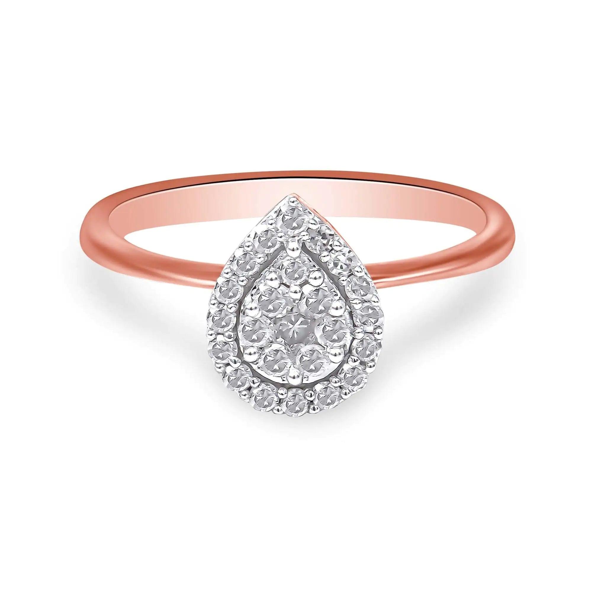 10K Rose Gold 3/8 Cttw Round-Cut Diamond Pear Promise Ring (I-J Color, I2-I3 Clarity) - Evallys.com # #