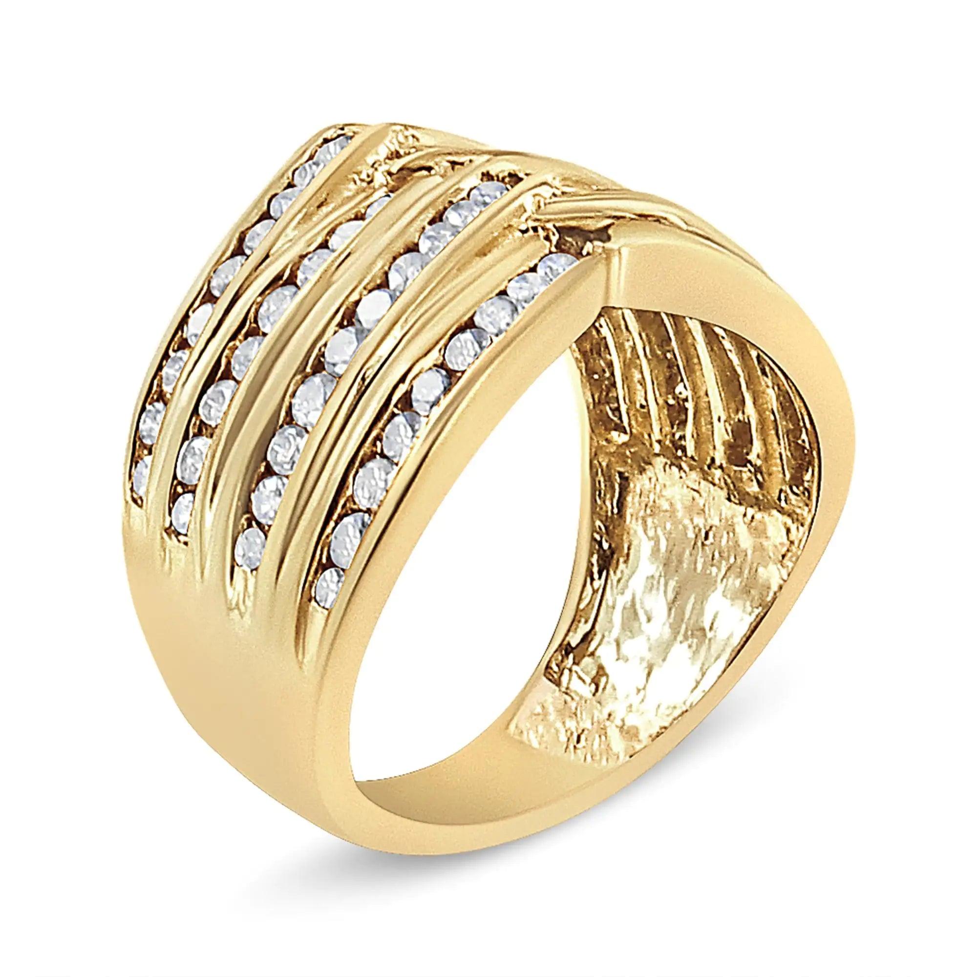 10K Yellow Gold Plated .925 Sterling Silver 1 1/2 Cttw Diamond Channel Band (Champagne Color, I2-I3 Clarity) Ring - Evallys.com # #