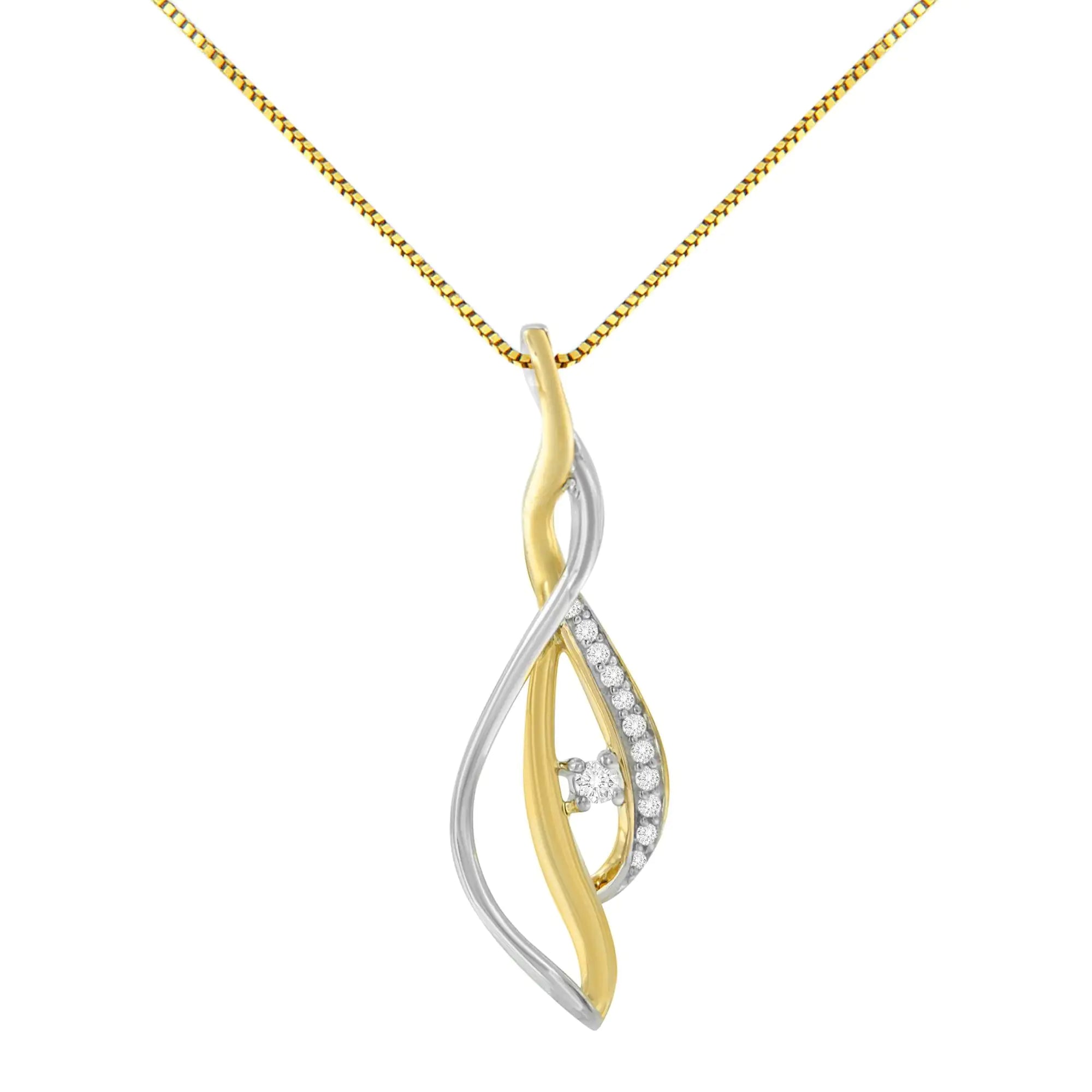 10K Yellow and White Gold Round Cut Diamond Accent Cascade 18" Pendant Necklace (J-K Color, I2-I3 Clarity) - Evallys.com # #