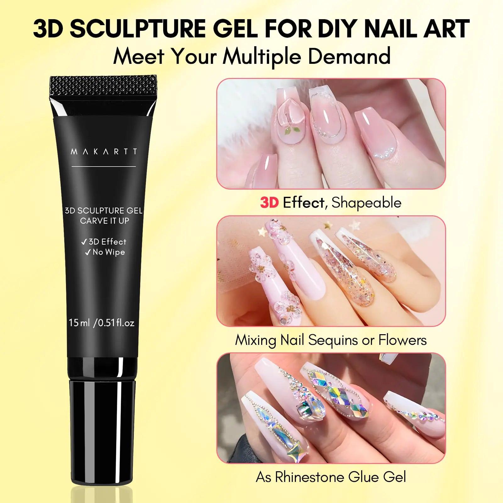 Makartt 3D Gel - Nail Art Sculpting Gel Nail Glue 15g No Wipe Clear Gel Polish for Nail Designs and DIY Nail Art for Drawing, Molding, Sculpture and Decoration - Evallys.com # #