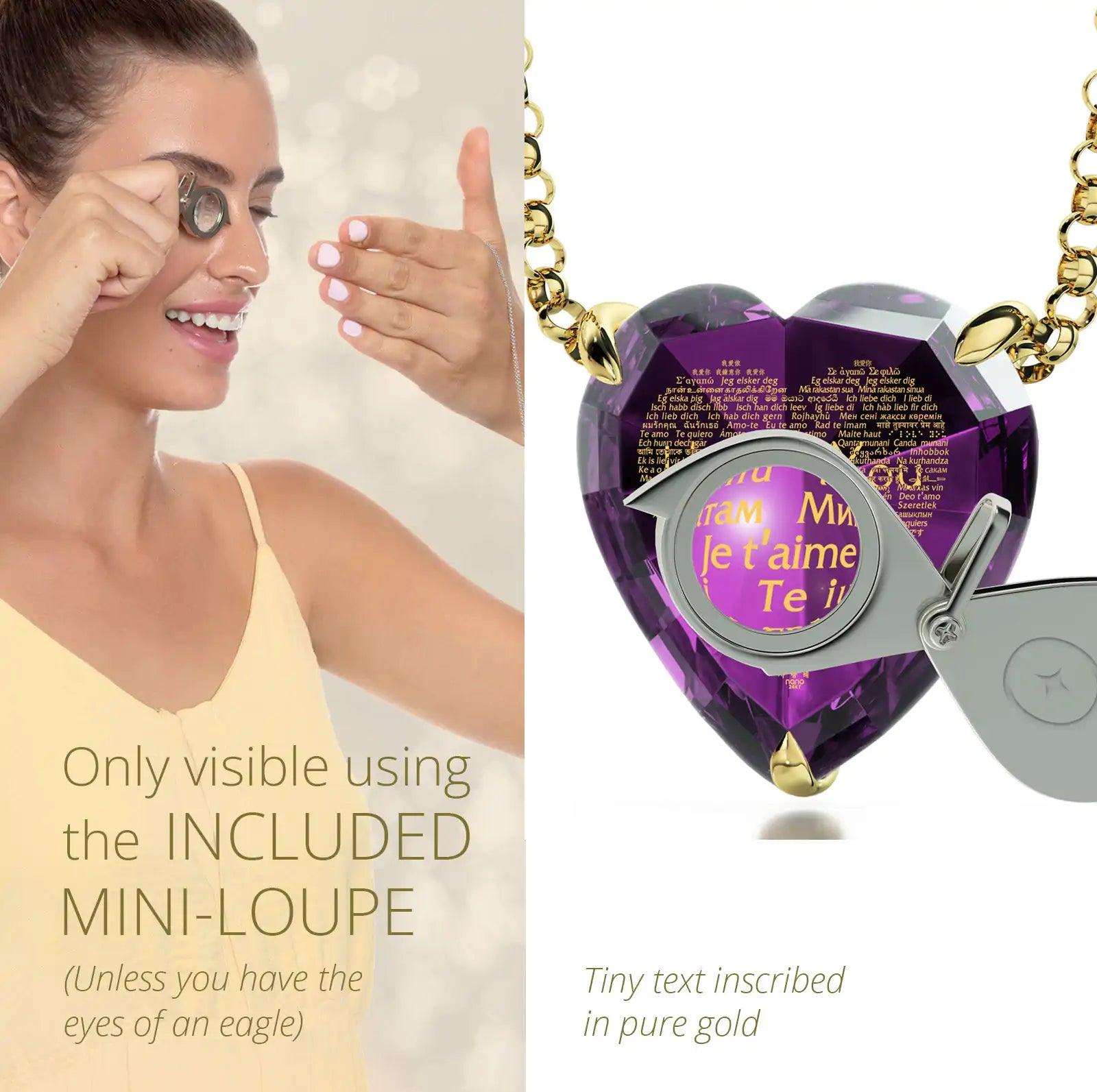 Gold Plated Silver Heart Jewelry Set 120 Languages I Love You Necklace and Crystal Earrings - Evallys.com # #