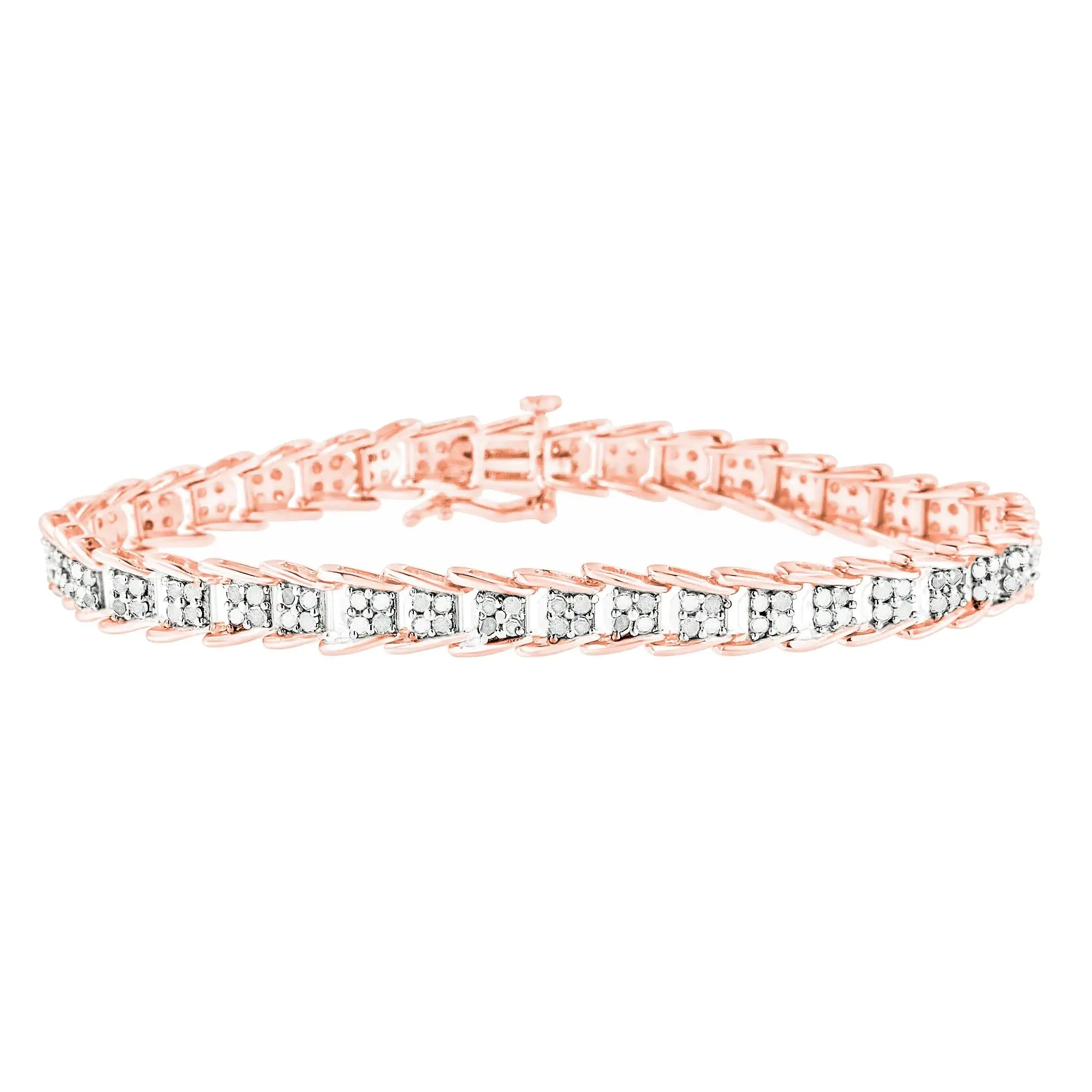 .925 Sterling Silver 2.0 Cttw Diamond Fan-Shaped Fancy Chevron Link Tennis Bracelet (I-J Color, I3 Clarity) - 7" - Evallys.com # #