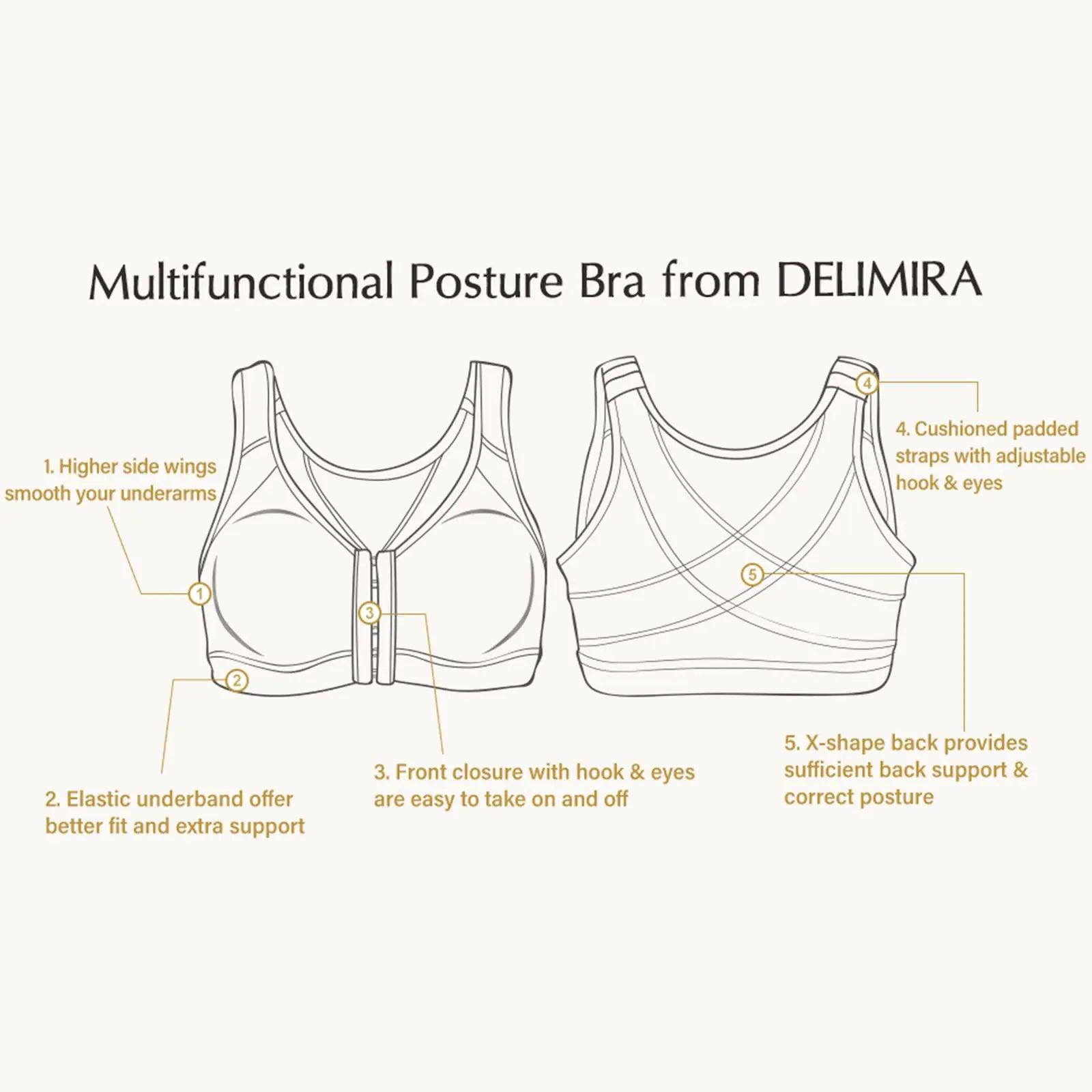 DELIMIRA Women's Front Closure Posture Wireless Back Support Full Coverage Bra 36DD Barely Buff - Evallys.com # #