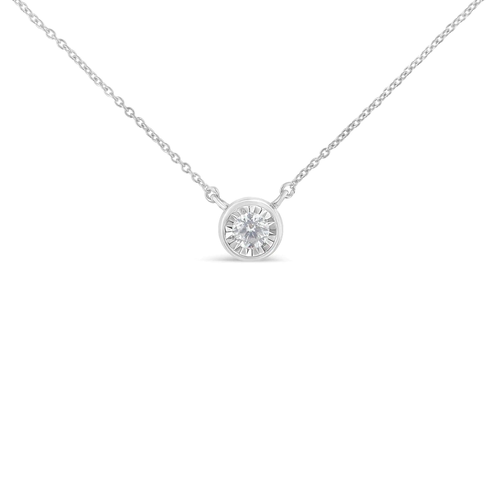 10K White Gold 1/4 Carat Round Diamond Miracle Plate Bezel Set Modern Suspended Round 18” Pendant Necklace (I-J Color, I2-I3 Clarity) - Evallys.com # #