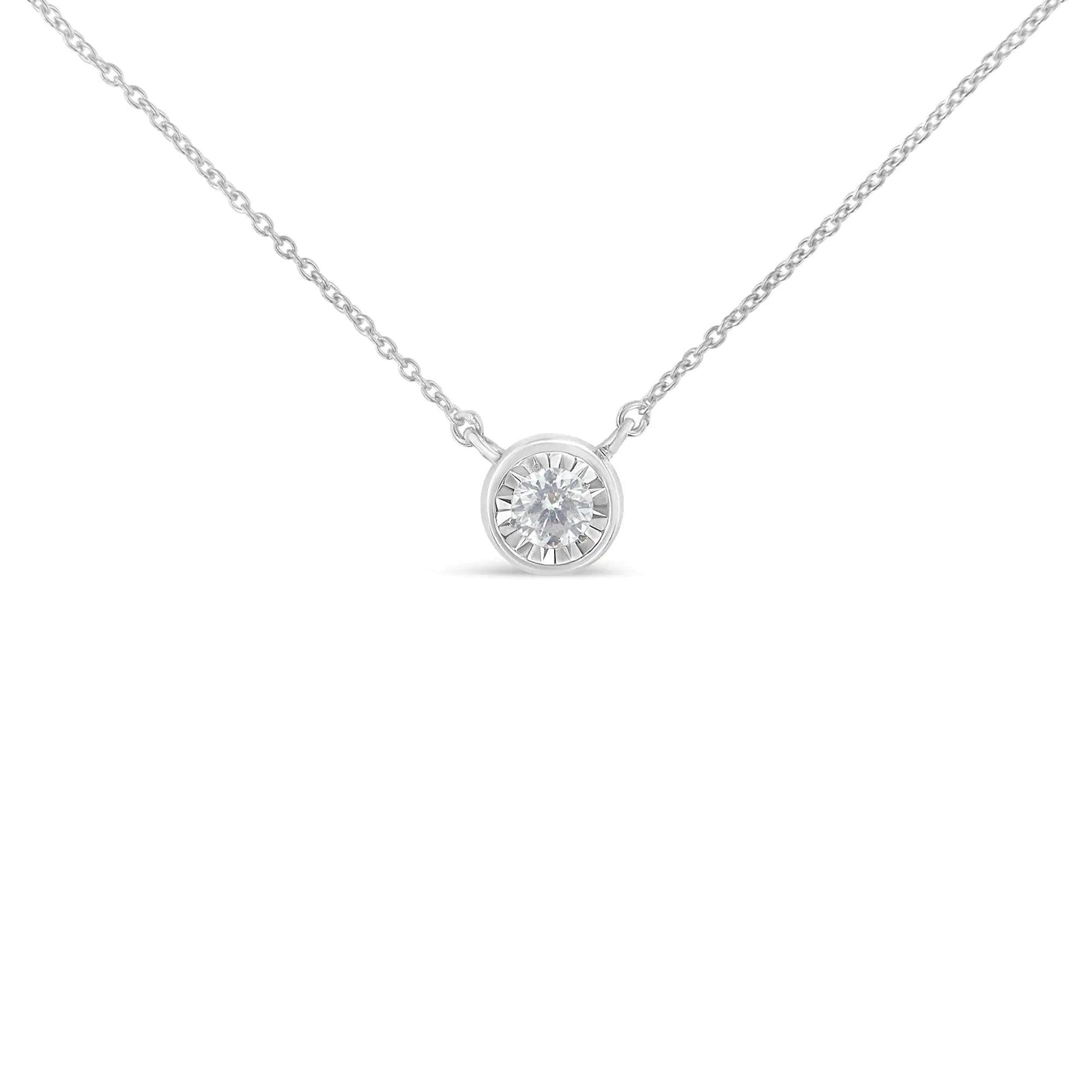 10K White Gold 1/4 Carat Round Diamond Miracle Plate Bezel Set Modern Suspended Round 18” Pendant Necklace (I-J Color, I2-I3 Clarity) - Evallys.com # #