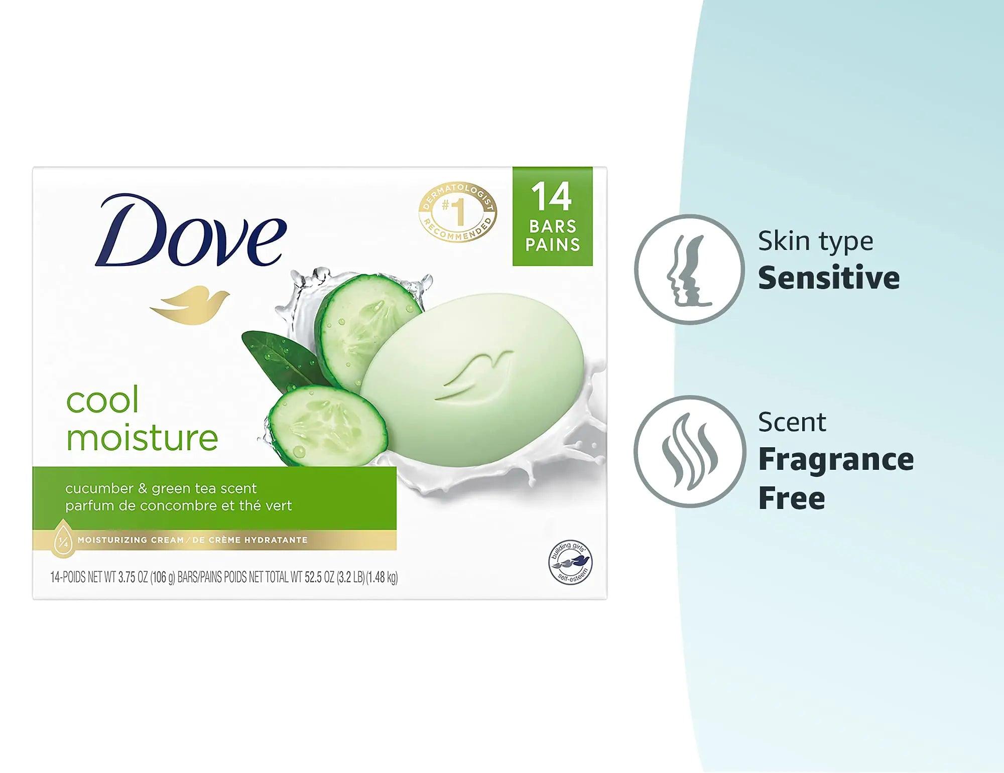 Dove Skin Care Beauty Bar For Softer Skin Cucumber and Green Tea More Moisturizing Than Bar Soap 3.75 oz, 14 Bars 3.75 Ounce (Pack of 14) - Evallys.com # #