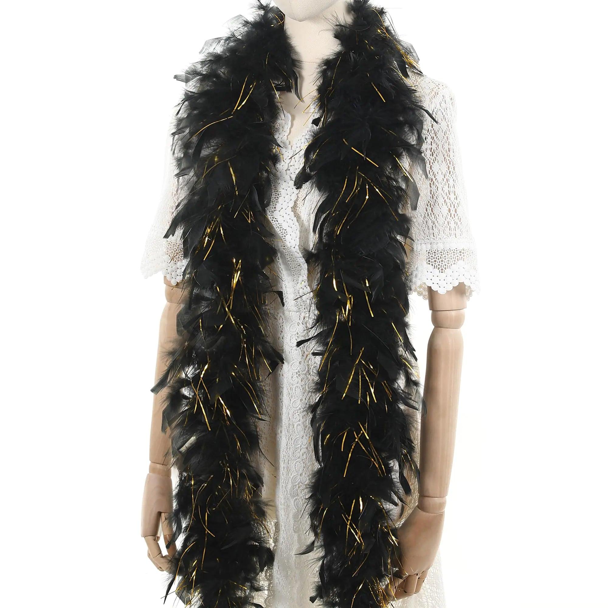 Black with Gold Tinsel Boas - 80g 2 Yards Feather Boas for Party Bulk,Halloween,Wedding,Concert,Pet and Home Decoration(80g-Black Gold Tinsel) Black Gold Tinsel - Evallys.com # #