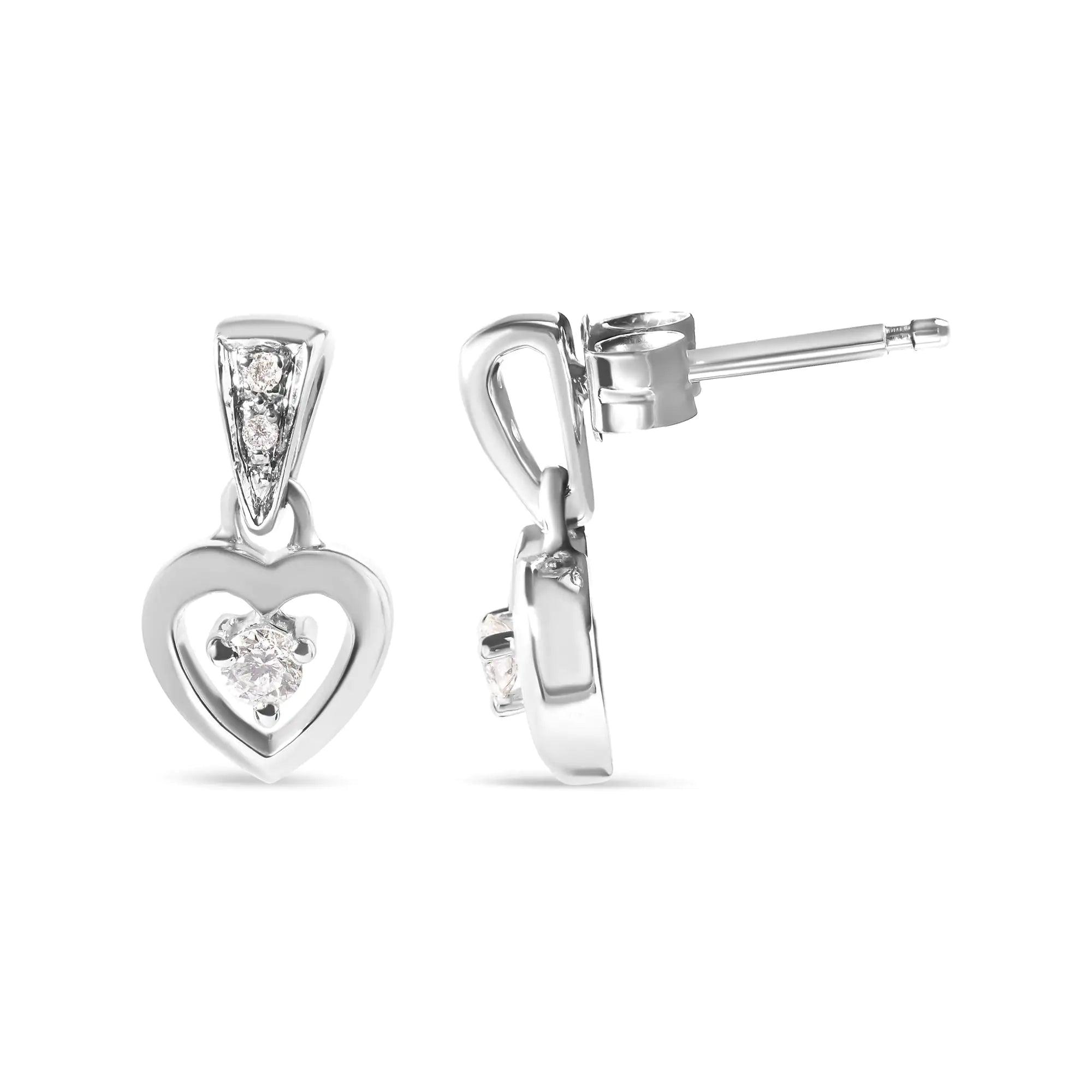 14K White Gold 1/6 Cttw Diamond Dangle Heart Stud Earrings (H-I, SI2-I1) - Evallys.com # #