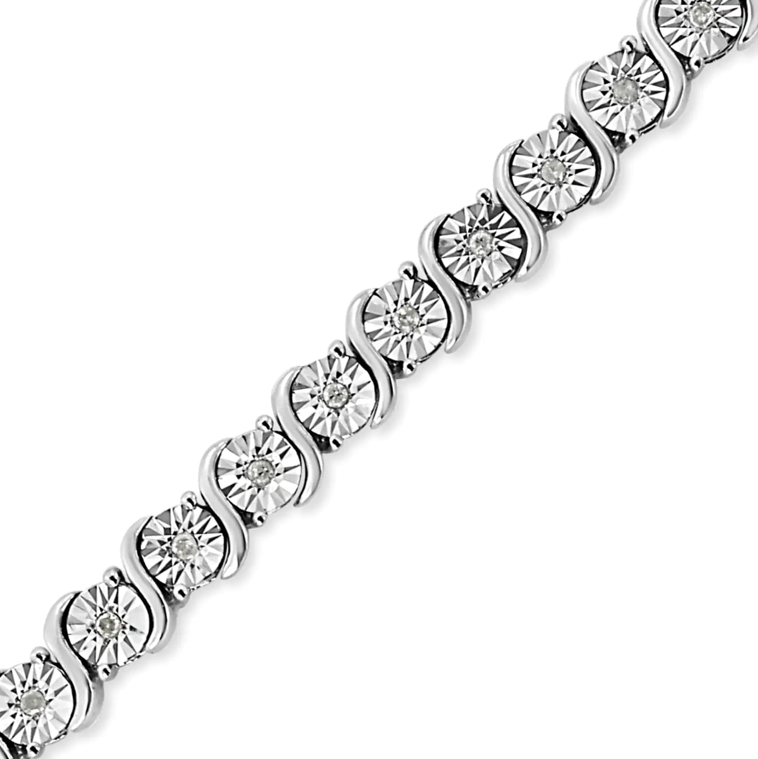 .925 Sterling Silver 1/4 Cttw Diamond Round Miracle Plate and "S" Link Tennis Bracelet (I-J Color, I2- I3 Clarity) - 7" - Evallys.com # #