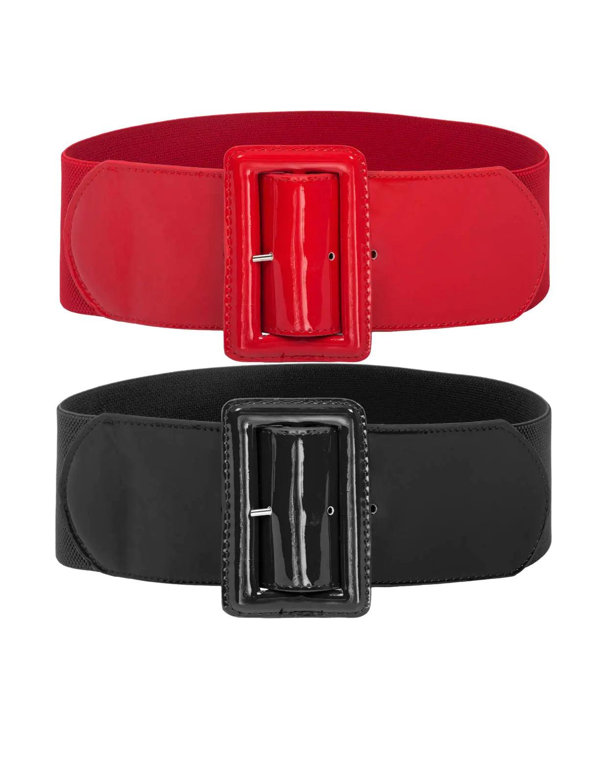 GRACE KARIN Women's Stretchy Belt 1950s 3 Inch Wide Elastic Belts Black+red Large - Evallys.com # #