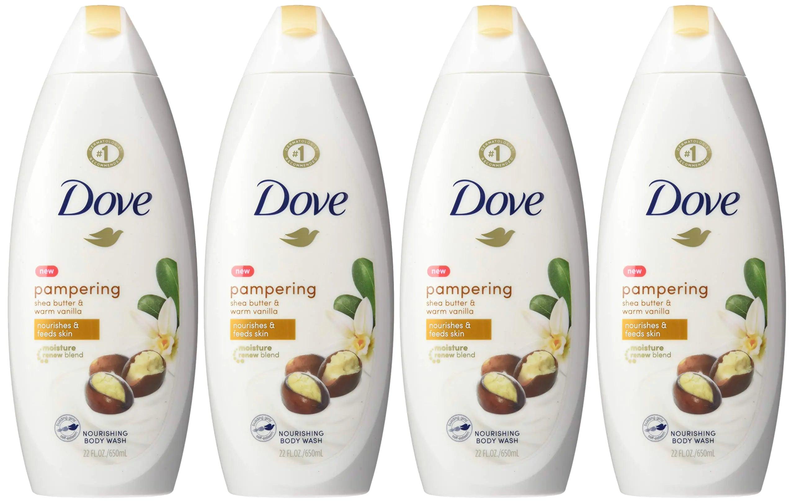 Dove Purely Pampering Body Wash for Dry Skin Shea Butter with Warm Vanilla Effectively Washes Away Bacteria While Nourishing Your Skin, 22 Fl Oz (Pack of 4) Shea Butter and Warm Vanilla 22 Fl Oz (Pack of 4) - Evallys.com # #