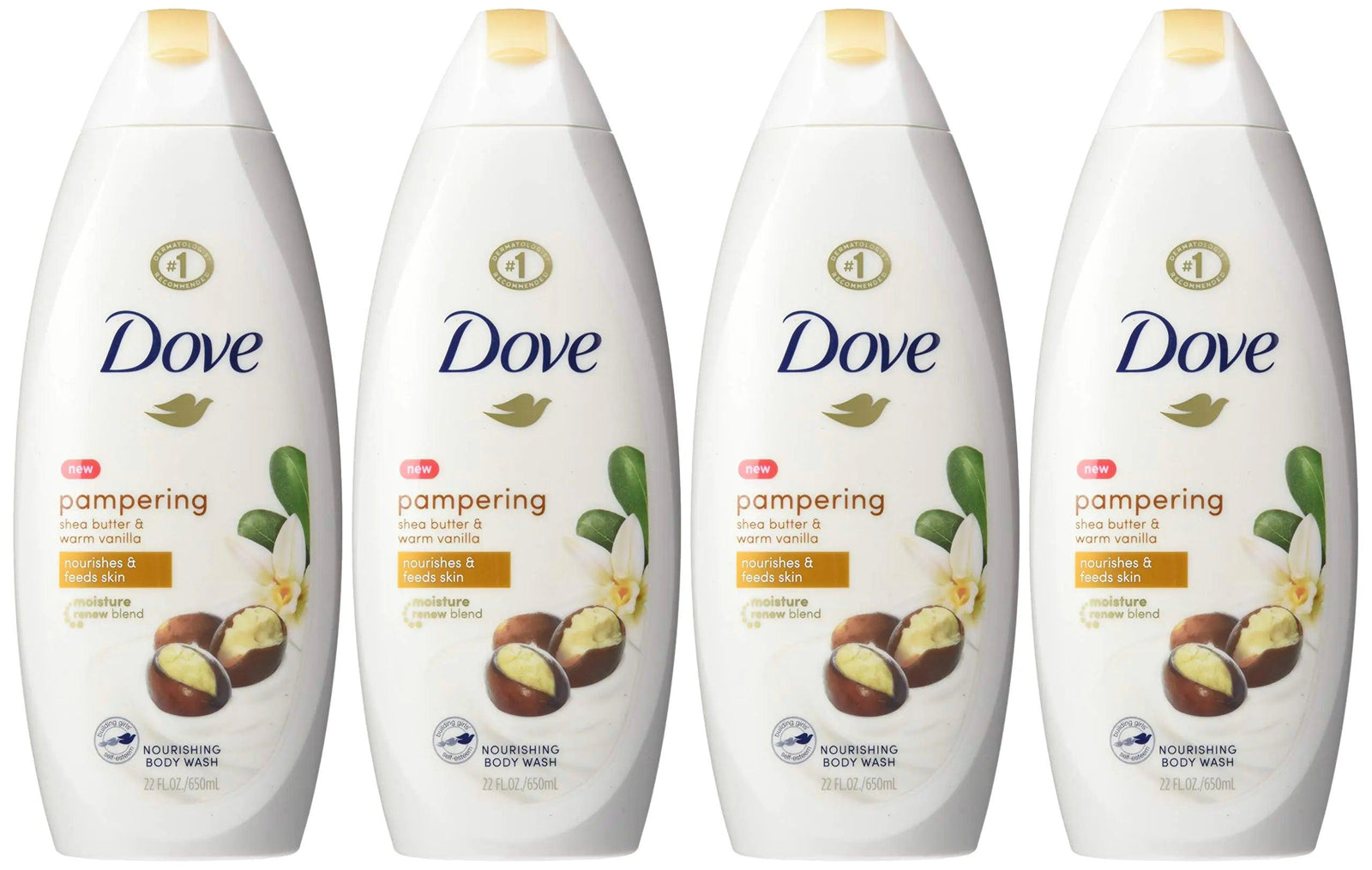 Dove Purely Pampering Body Wash for Dry Skin Shea Butter with Warm Vanilla Effectively Washes Away Bacteria While Nourishing Your Skin, 22 Fl Oz (Pack of 4) Shea Butter and Warm Vanilla 22 Fl Oz (Pack of 4) - Evallys.com # #