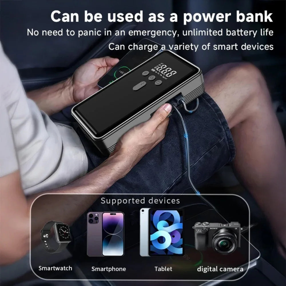 Car Battery Starter With Air Compressor 12V 2000A Car Battery Starter Digital Tire Inflator - Evallys.com