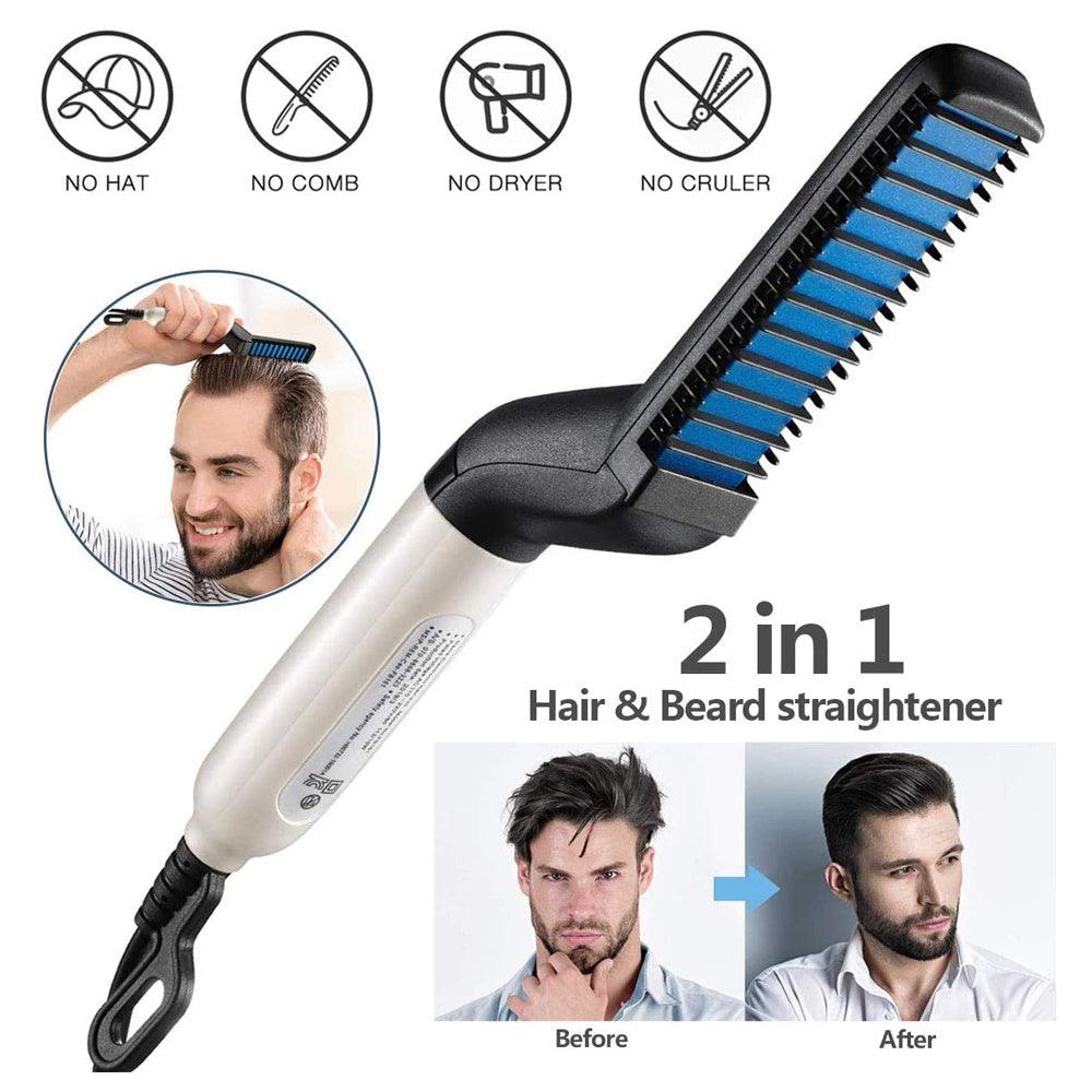 Electric Hair Straightener Brush,Men Quick Beard Straightener Styler Comb,Hair Straightening,Curly Hair Straightening Comb,Side Hair Detangling,Multifunctional Hair Curling Curler - Evallys.com # #