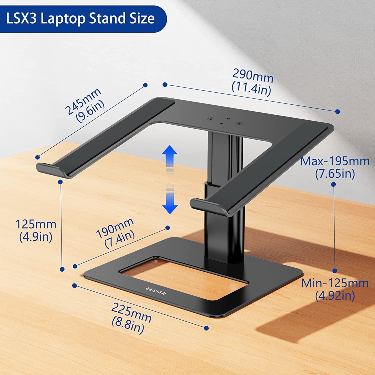 BESIGN Aluminum Laptop Stand, Ergonomic Adjustable Notebook Stand, Riser Holder Computer Stand Compatible with Air, Pro, Dell, HP, Lenovo More 10-15.6" Laptops (Black) - Evallys.com # #