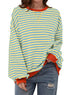 AlvaQ Womens Oversized Sweatshirt 2024 Casual Crewneck Long Sleeve Colorblock Striped Pullover Tunic Tops Outfits Stripedyellow X-Large - Evallys.com # #