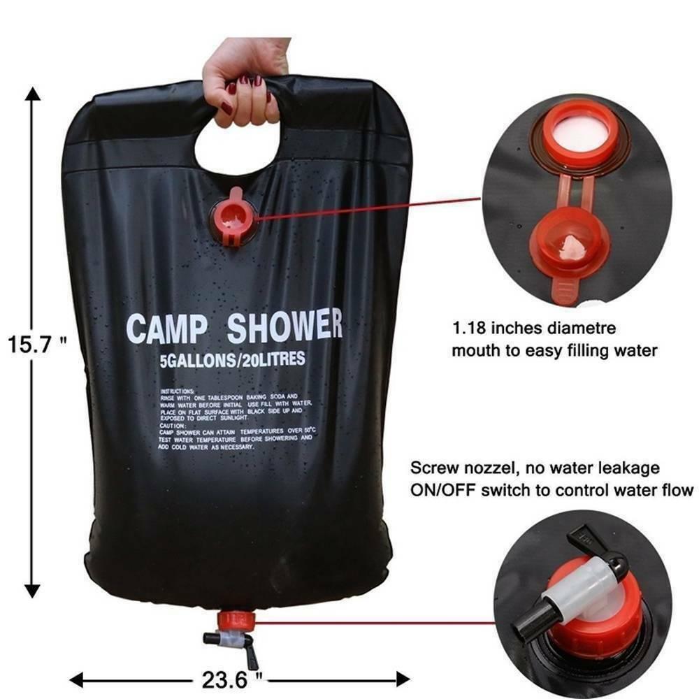 20L Camping Shower Portable Compact Solar Sun Heating Bath Bag Outdoor Travel - Evallys.com # #