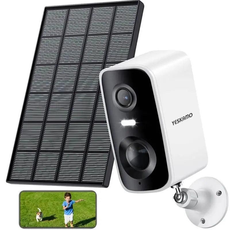 Solar Battery Powered Wireless 2.4Ghz WIFI Indoor/Outdoor Security Camera with 2K 3MP Full HD, AI Detection, Color Night Vision and Siren Alarm - Evallys.com # #