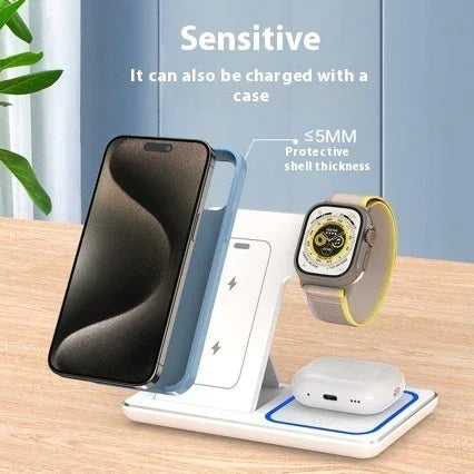 15W 3 In 1 LED Fast Wireless Charger Stand Foldable Charging Station For Smart Phone 15 14 13 12 11 IWatch 9 8 7 6 5 Airpods Pro - Evallys.com