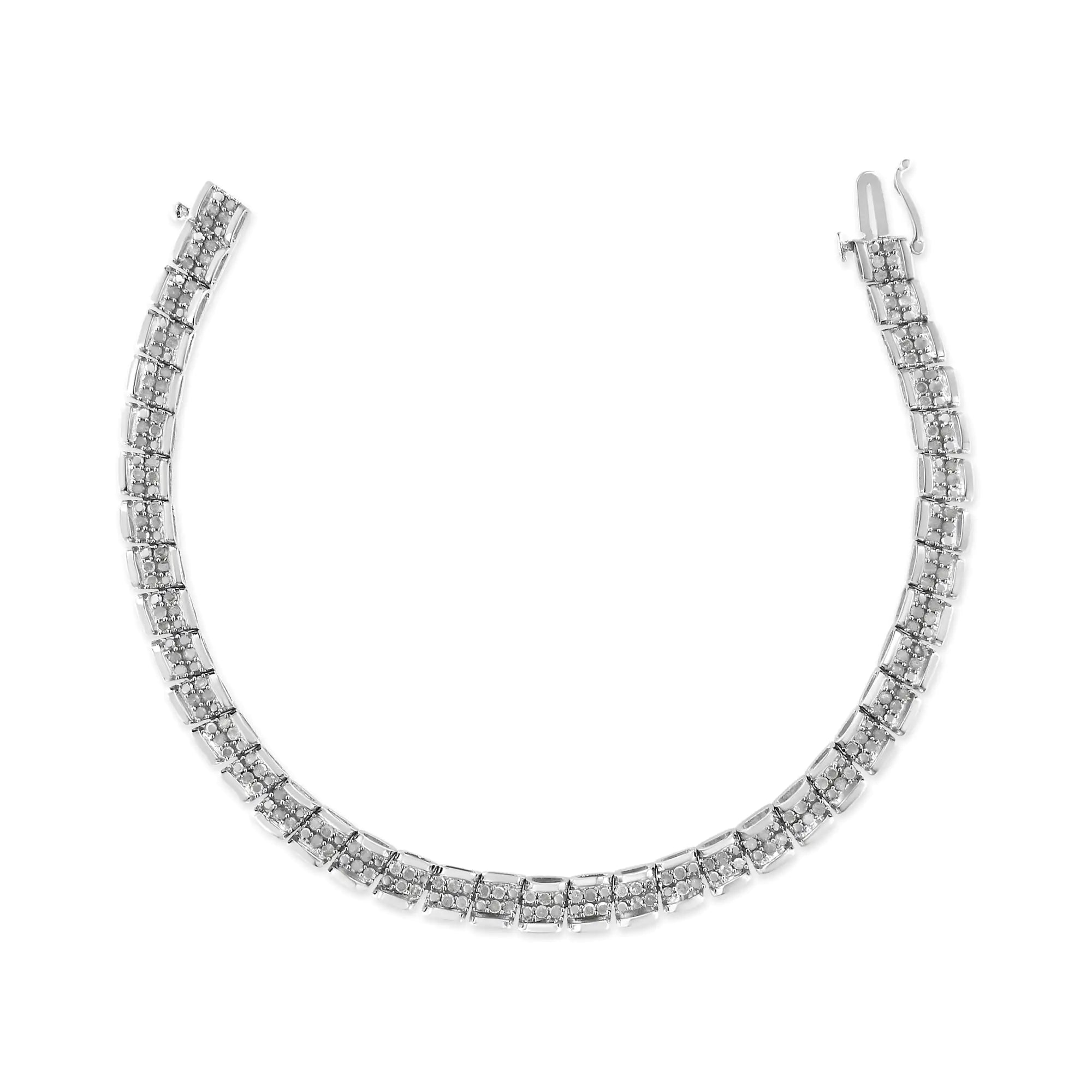 .925 Sterling Silver 2.0 Cttw Diamond 7" Round Miracle Plate Link Bracelet (I-J Color, I2-I3 Clarity) - Evallys.com # #