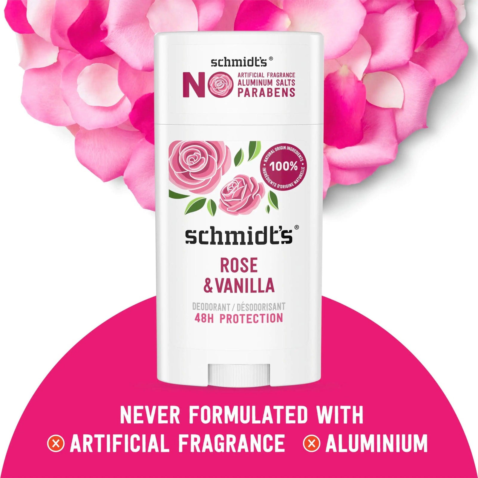 Schmidt's Aluminum-Free Vegan Deodorant Rose & Vanilla with 24 Hour Odor Protection 2 Count for Women and Men, Natural Ingredients, Cruelty-Free, 2.65 oz - Evallys.com # #