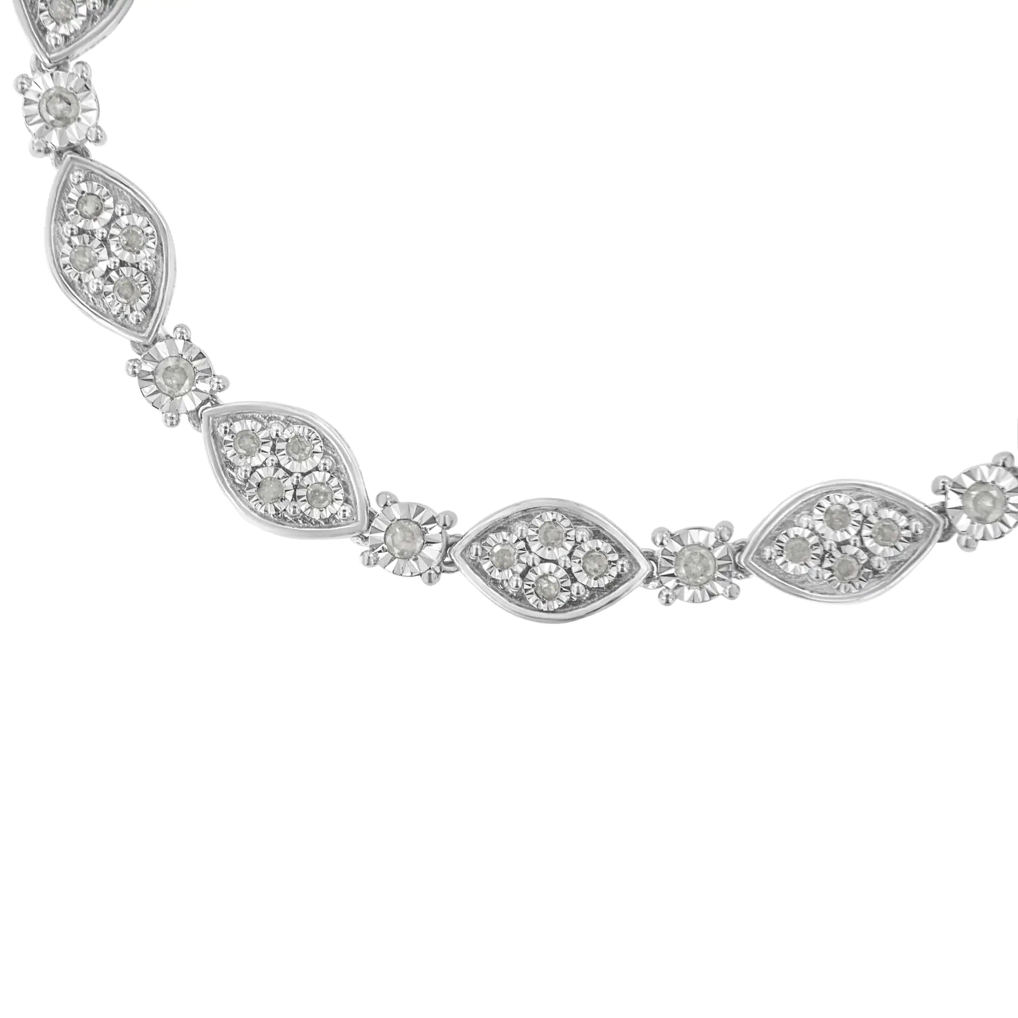 .925 Sterling Silver 1.0 cttw Miracle-set Round-Cut Diamond Pear and Bezel Link Bracelet (I-J, I3) - Size 7.5" - Evallys.com # #