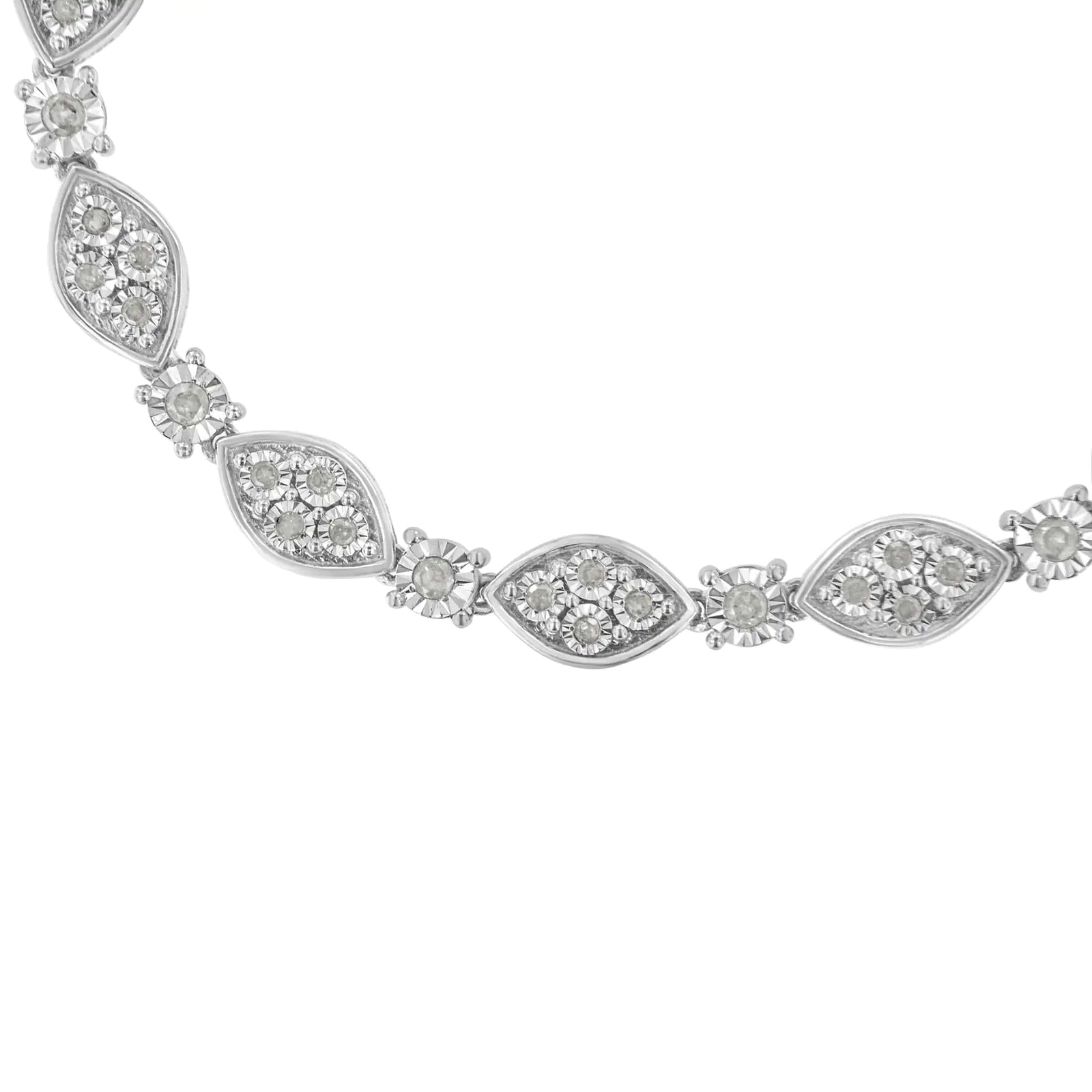 .925 Sterling Silver 1.0 cttw Miracle-set Round-Cut Diamond Pear and Bezel Link Bracelet (I-J, I3) - Size 7.5