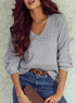 SHEWIN Womens Sweaters Casual Long Sleeve V Neck Lightweight Crochet Pullover Sweater Tops Large A Gray - Evallys.com # #