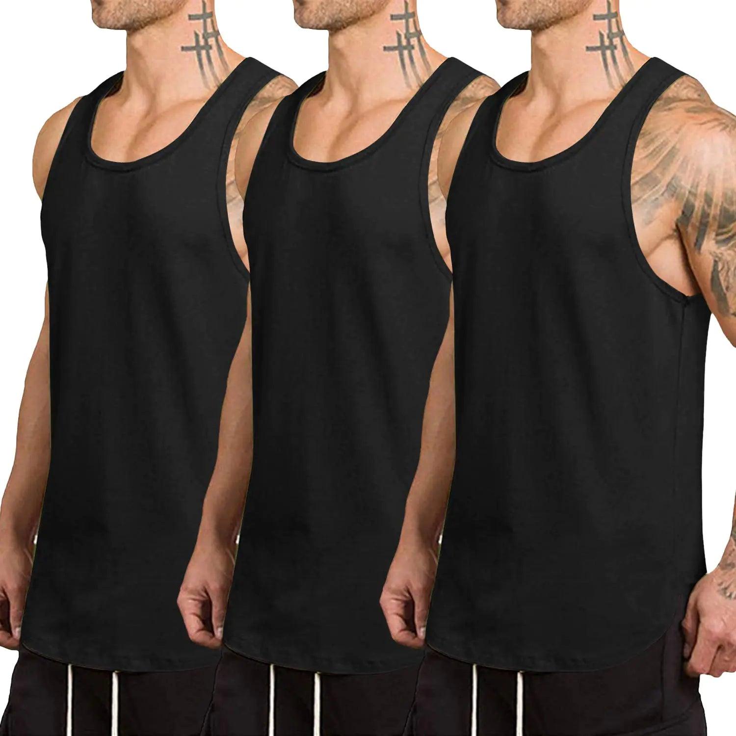 COOFANDY Men's 3 Pack Quick Dry Workout Tank Top Gym Muscle Tee Fitness Bodybuilding Sleeveless T Shirt Medium Black/Black/Black - Evallys.com # #