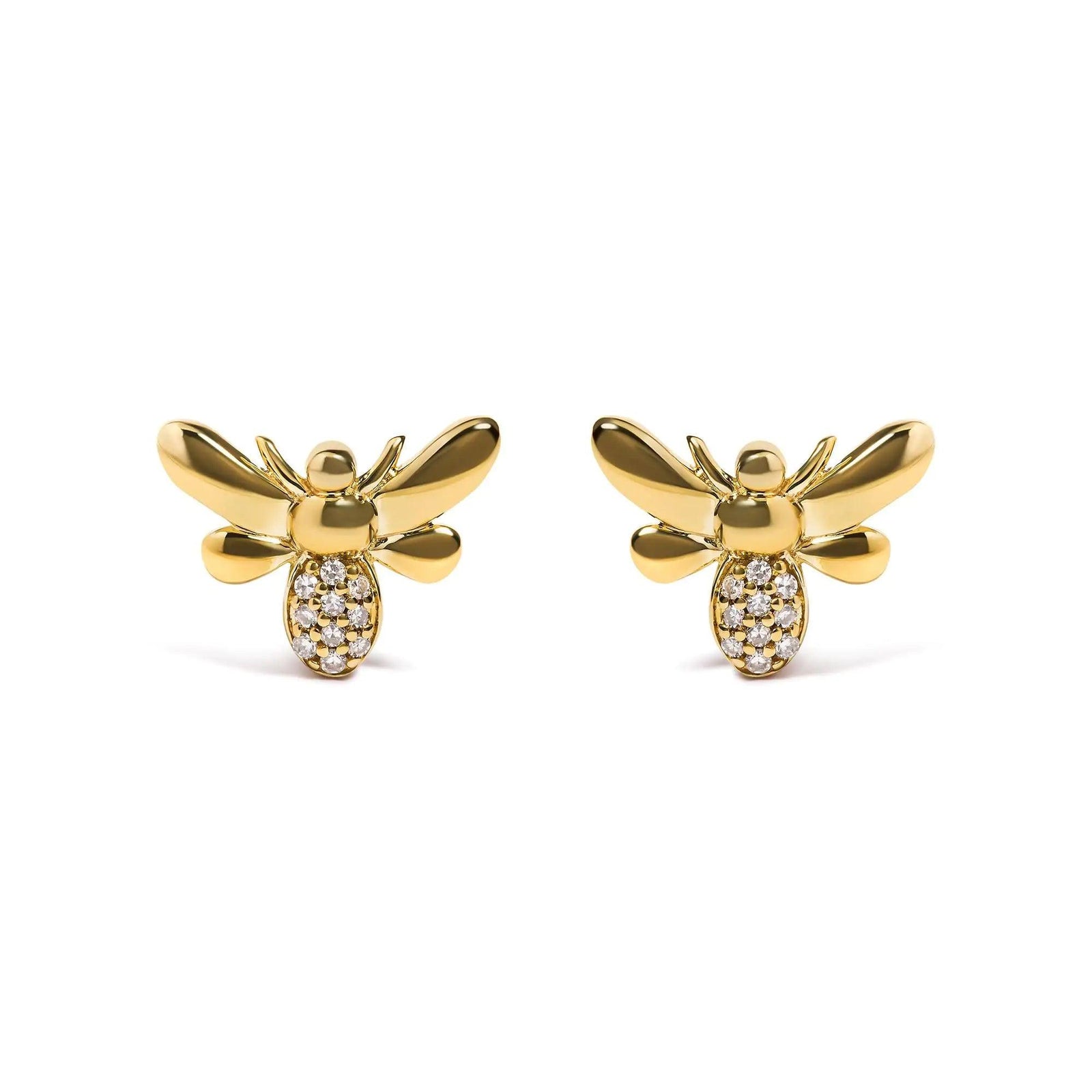 10K Yellow Gold Diamond Accented Bumble Bee Stud Earring (H-I Color, I1-I2 Clarity) - Evallys.com # #