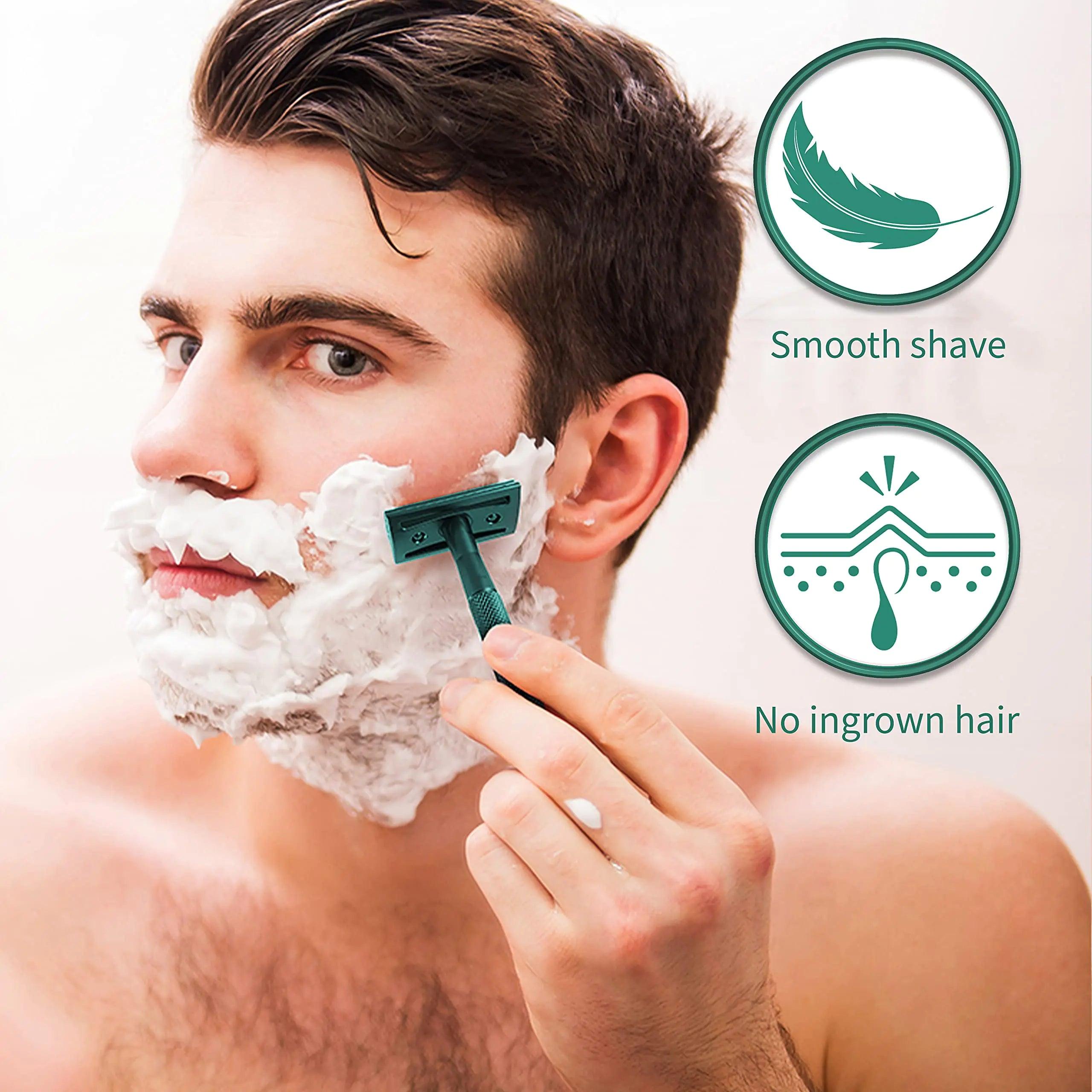 Bambaw Men Safety Razor with 5 Double Edge Safety Razor Blades, Single Blade Razor for Men & Women, Plastic Free Metal Razor – Sea Green 1 Count (Pack of 1) Sea Green Razor - Evallys.com # #