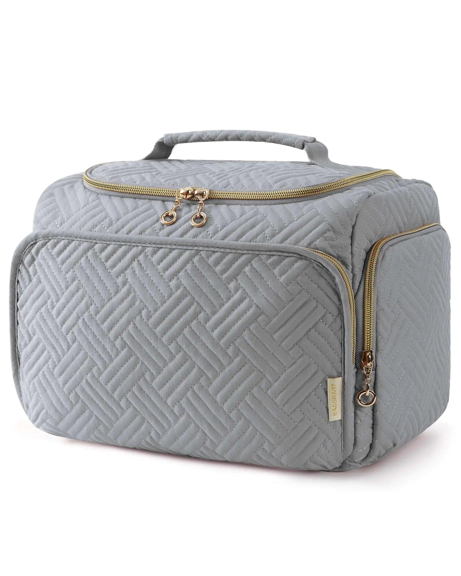 BAGSMART Travel Toiletry Bag, Large Wide-open Travel Bag for Toiletries, Makeup Cosmetic Travel Bag with Handle, Grey-Large - Evallys.com # #