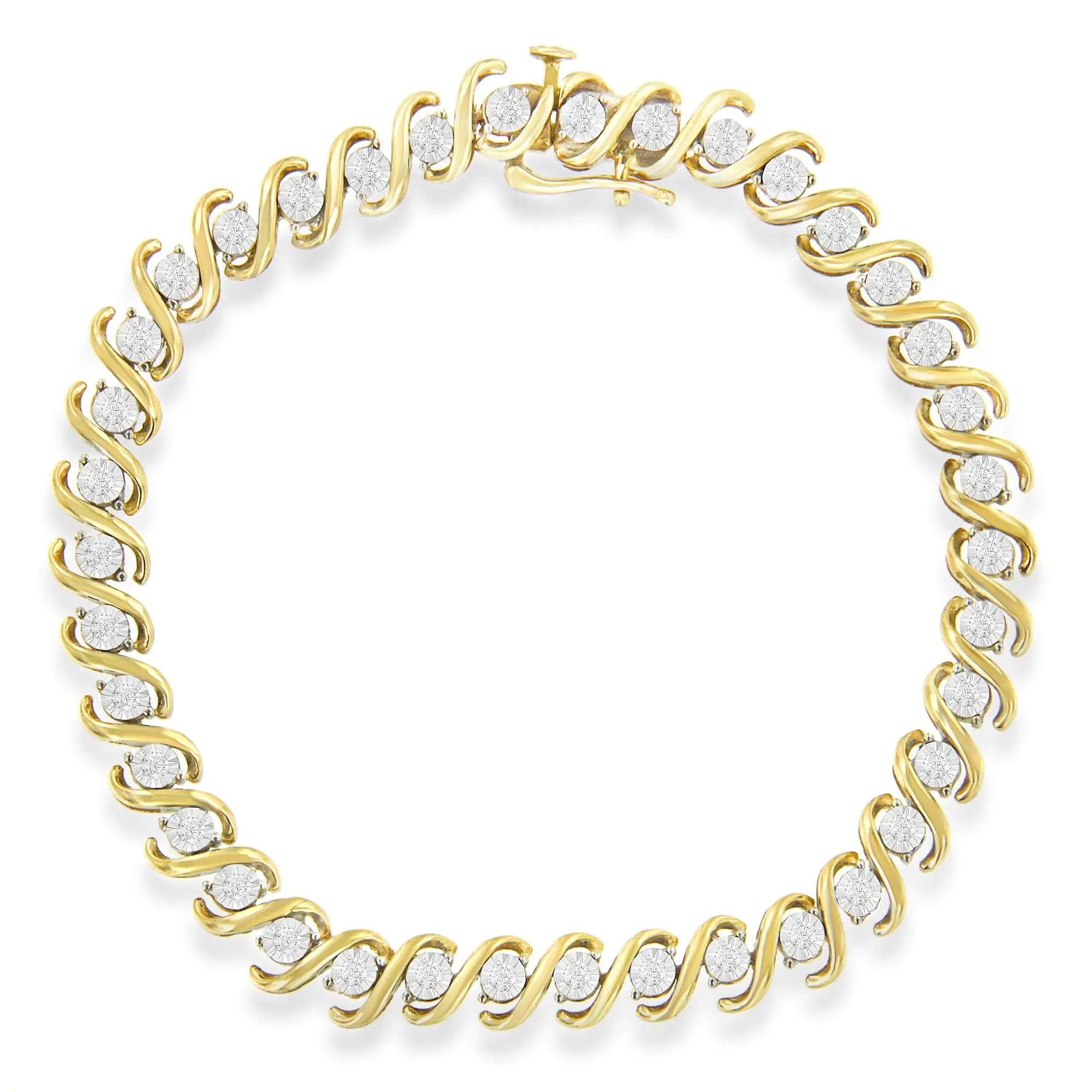 Yellow Plated Sterling Silver Round-Cut Diamond Bracelet (0.5 cttw, H-I Color, I2-I3 Clarity) - Evallys.com # #