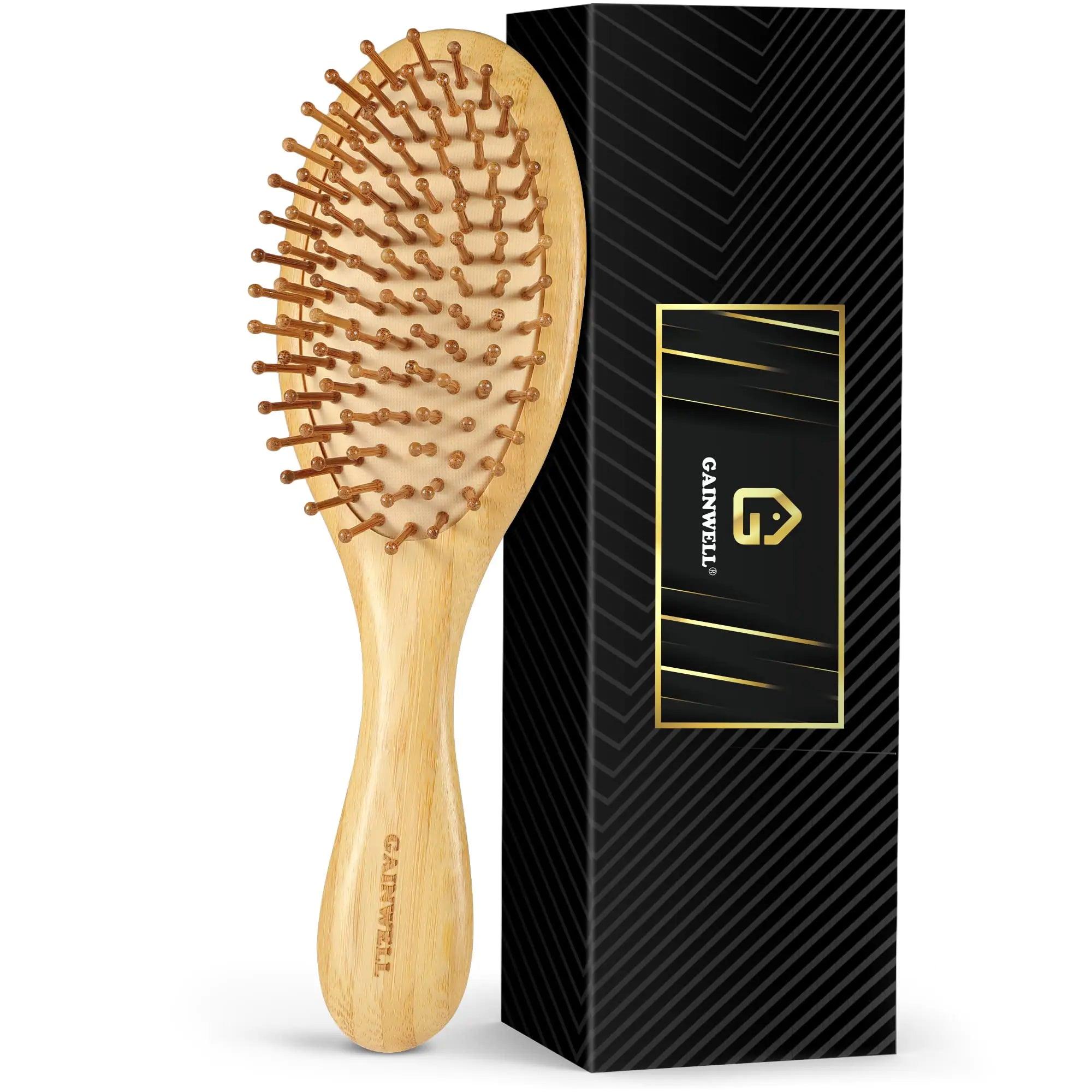 Bamboo Hair Brush for Hair Growth, Natural Bamboo Bristles Detangling Wooden Paddle Hairbrush for Massaging Scalp, for Women Men and Kids, for All Hair Types, with Ergonomic handle Original Round Bristle - Evallys.com # #