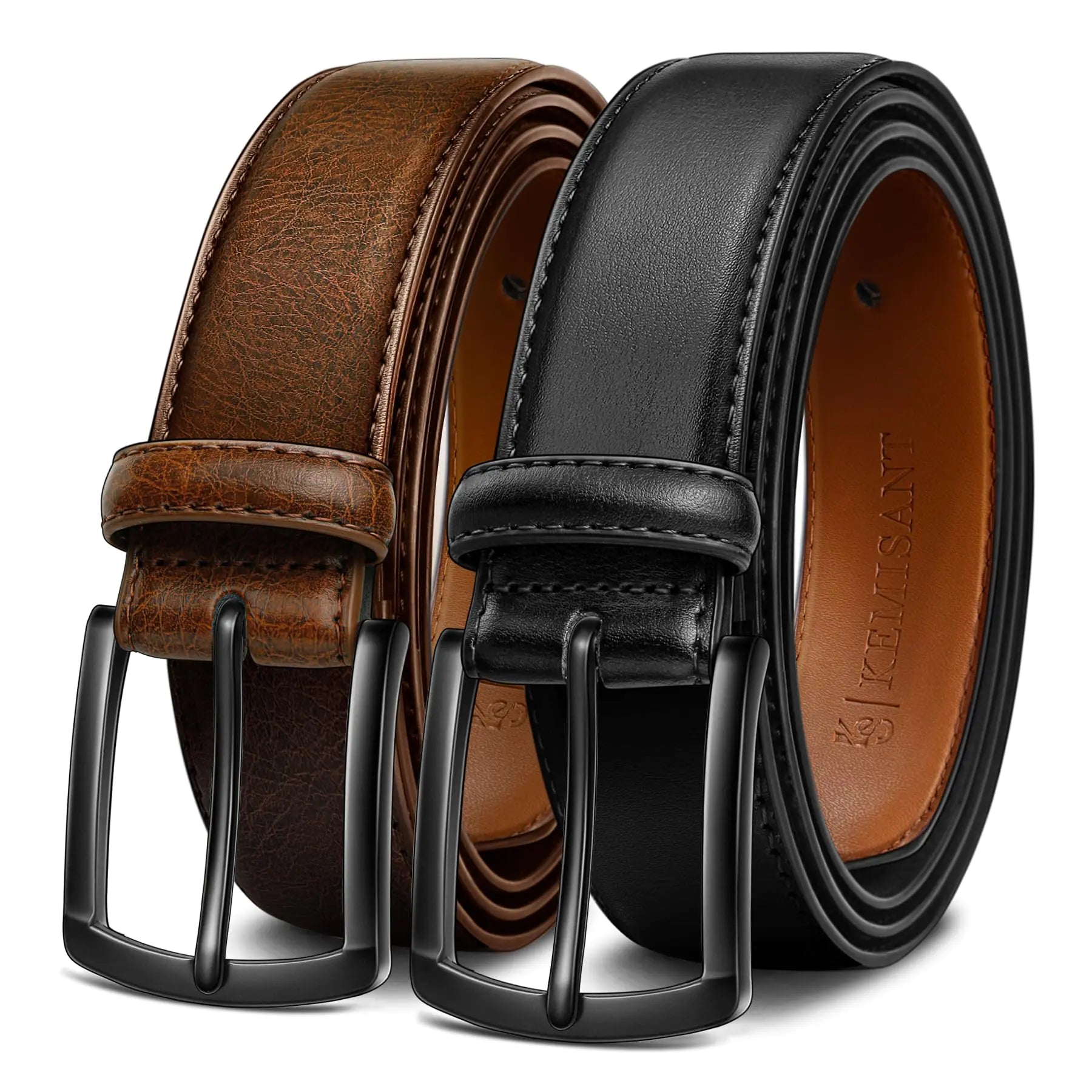 KEMISANT Men Belt 2Pack – Genuine Leather Belt for Men Dress Casual Golf Jeans 1 3/8" 2pack-black/Deep Brown4153 46"-48"Waist Adjustable - Evallys.com # #