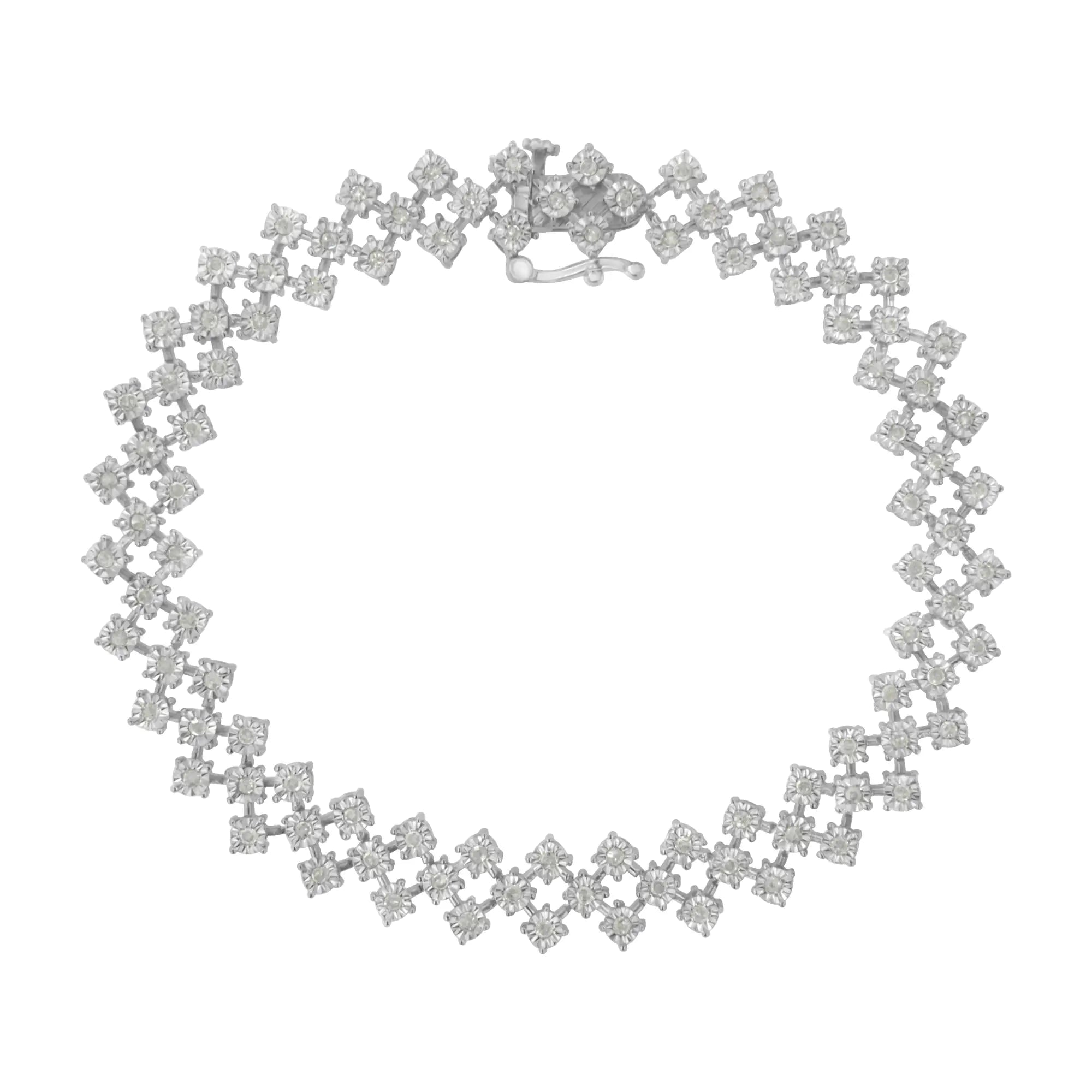 .925 Sterling Silver 1.0 cttw Miracle-Set Round Diamond "Zig Zag" Link Bracelet (I-J Color, I3 Clarity) -7.25 - Evallys.com # #