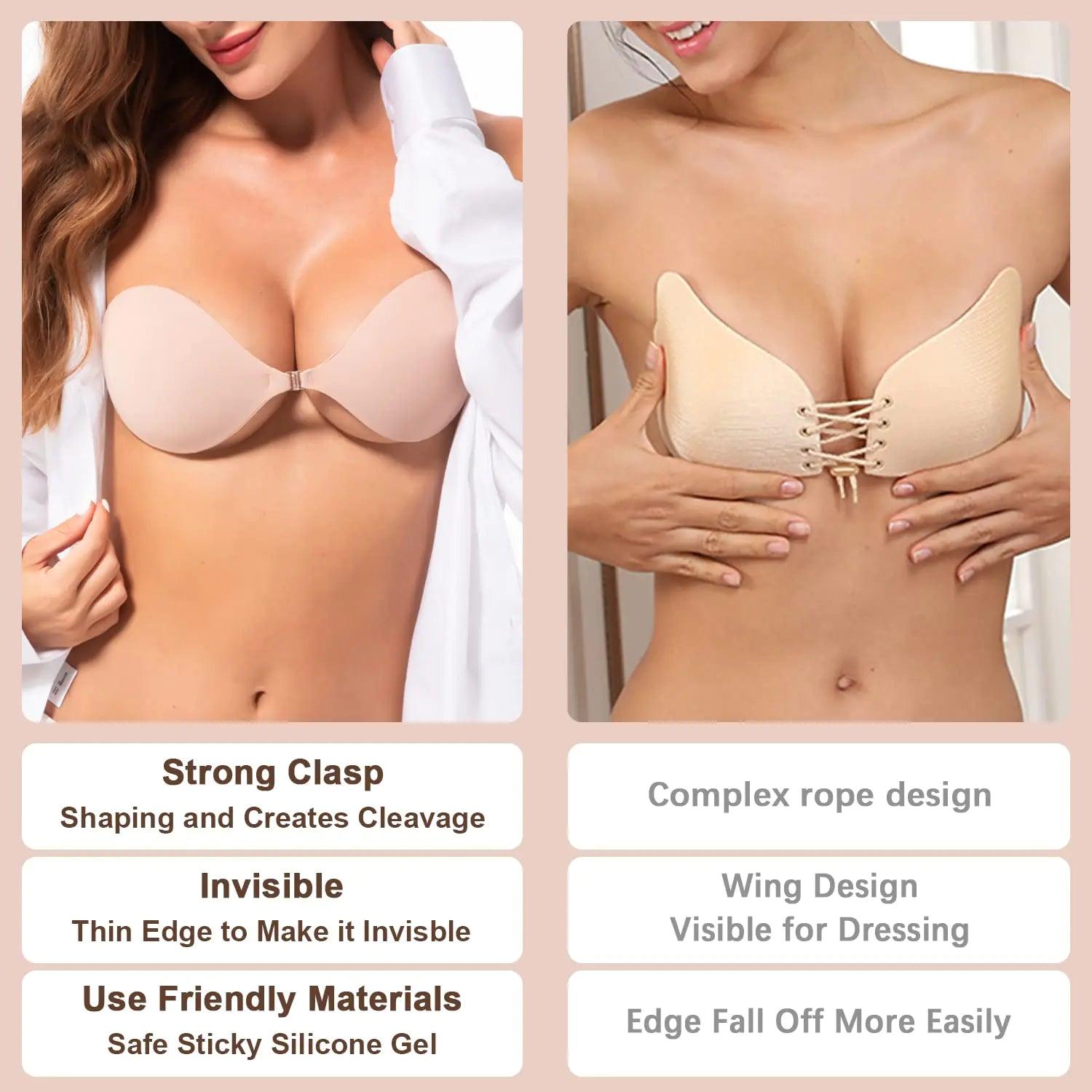 Awant Strapless Sticky Bra Invisible Sticky Boobs Silicone Adhesive Bra Backless Pushup Lift Bra A Beige - Evallys.com # #