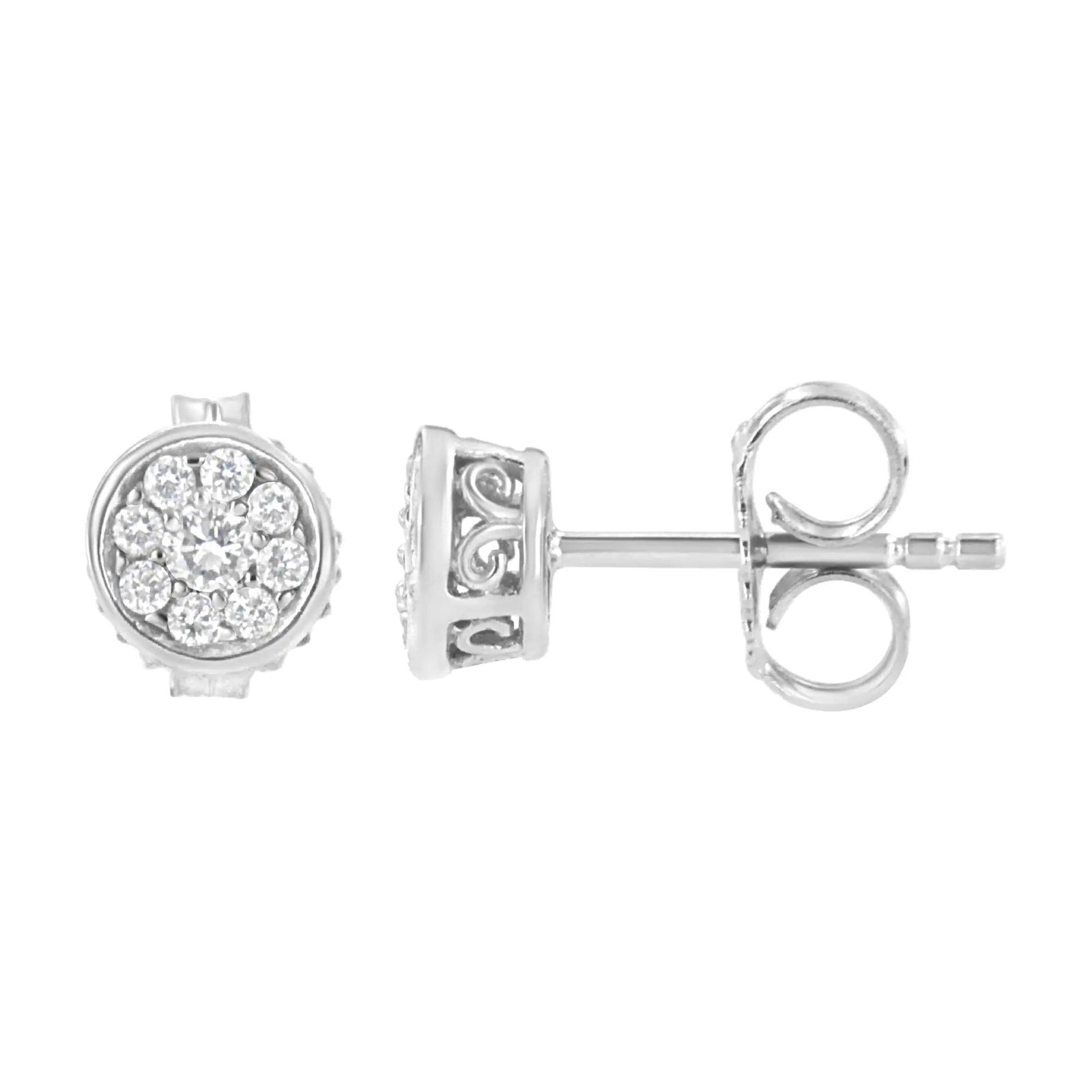 .925 Sterling Silver 1/3 cttw Lab Grown Diamond Floral Cluster Stud Earring (F-G Color, VS2-SI1 Clarity) - Evallys.com # #