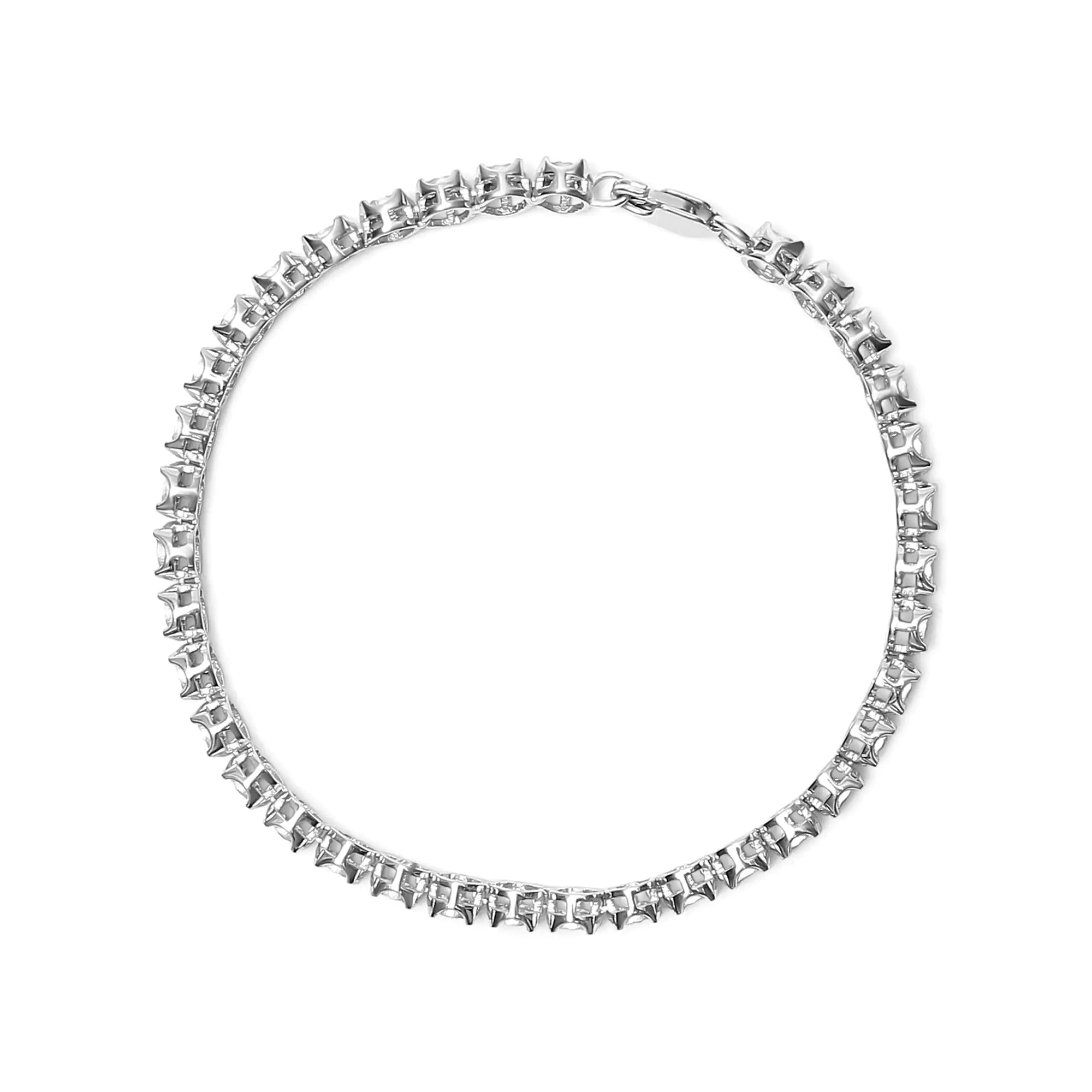 .925 Sterling Silver 1/4 Cttw Miracle-Set Diamond Starburst Round Link Tennis Bracelet (I-J Color, I2-I3 Clarity) - Size 7.25" - Evallys.com # #