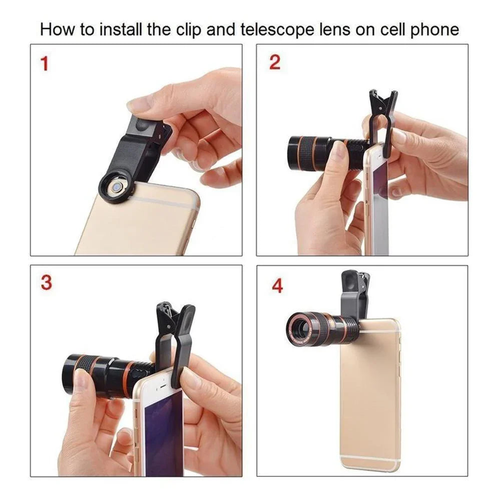 HD 8X Clip On Optical Zoom Telescope Camera Lens For Universal Mobile Cell Phone - Evallys.com